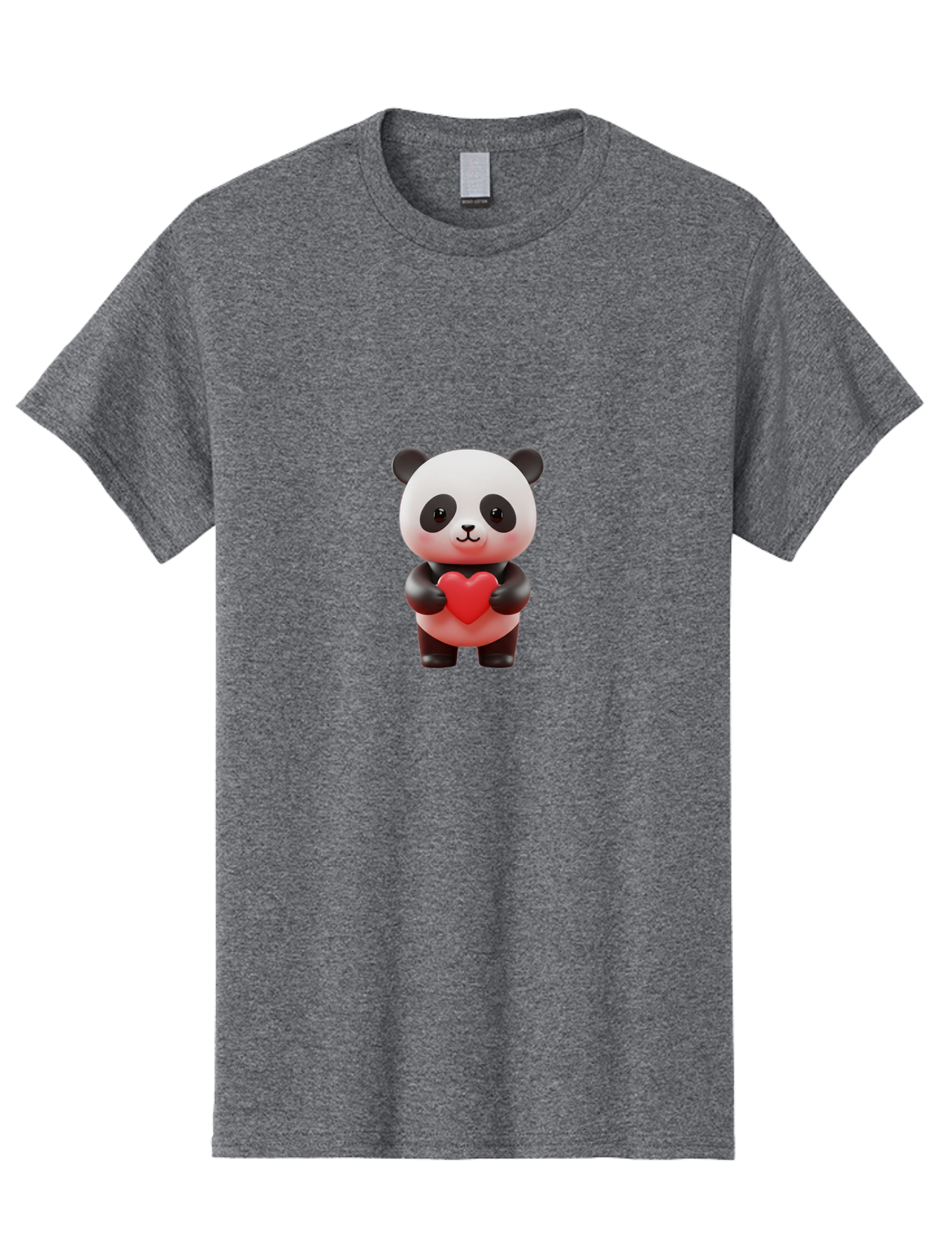 Panda-Holding-Heart-7 Men'S Graphic Tee, 100% Cotton, Comfortable Casual Summer Wear, Machine Washable, Cartoon Panda, Cute Bear, Red Heart, Love Symbol, Adorable Character, 3D Illustration, Kawaii Animal, Heartwarming Scene, Sweet Expression, Bae598