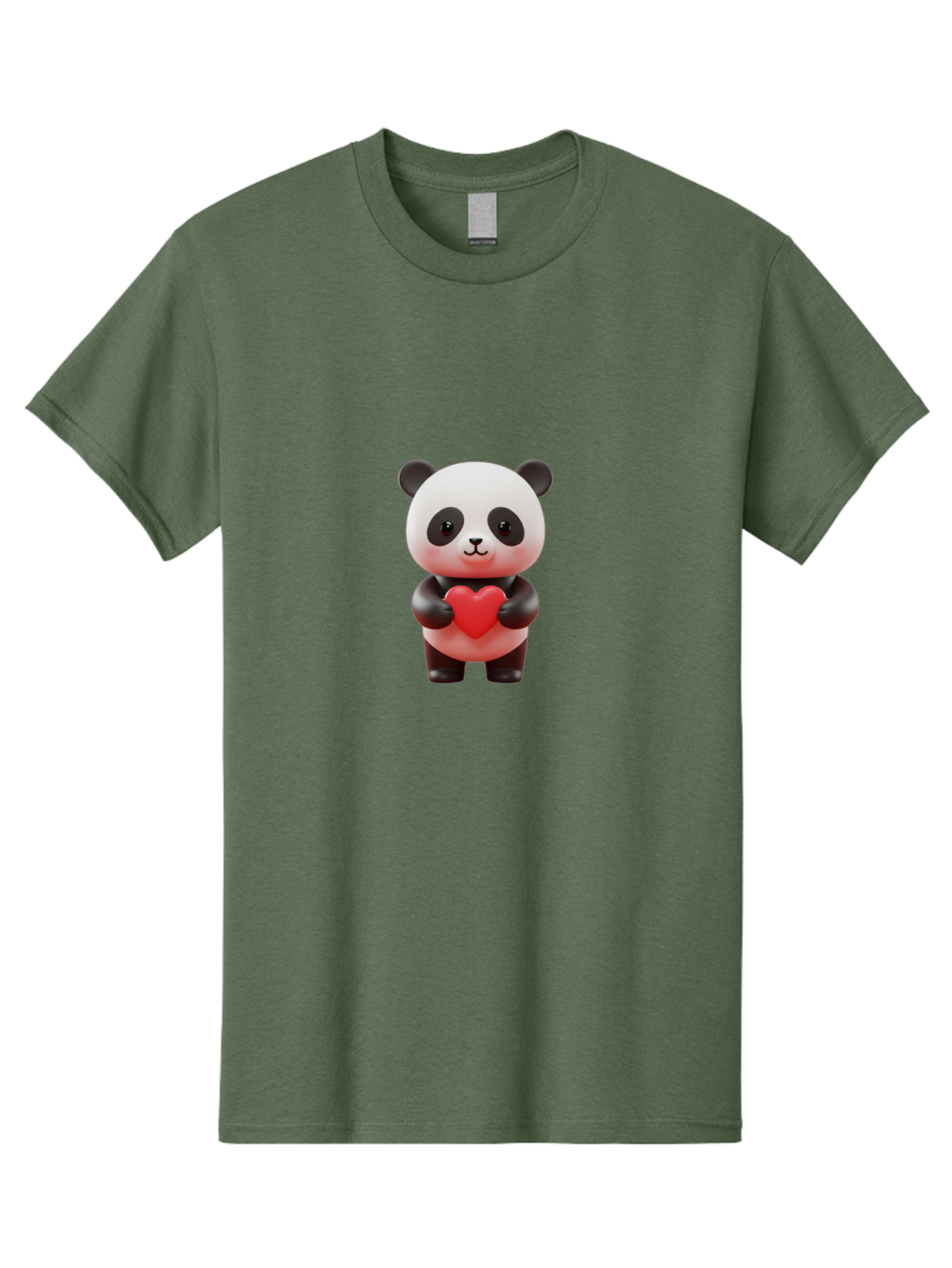 Panda-Holding-Heart-7 Men'S Graphic Tee, 100% Cotton, Comfortable Casual Summer Wear, Machine Washable, Cartoon Panda, Cute Bear, Red Heart, Love Symbol, Adorable Character, 3D Illustration, Kawaii Animal, Heartwarming Scene, Sweet Expression, Bae598