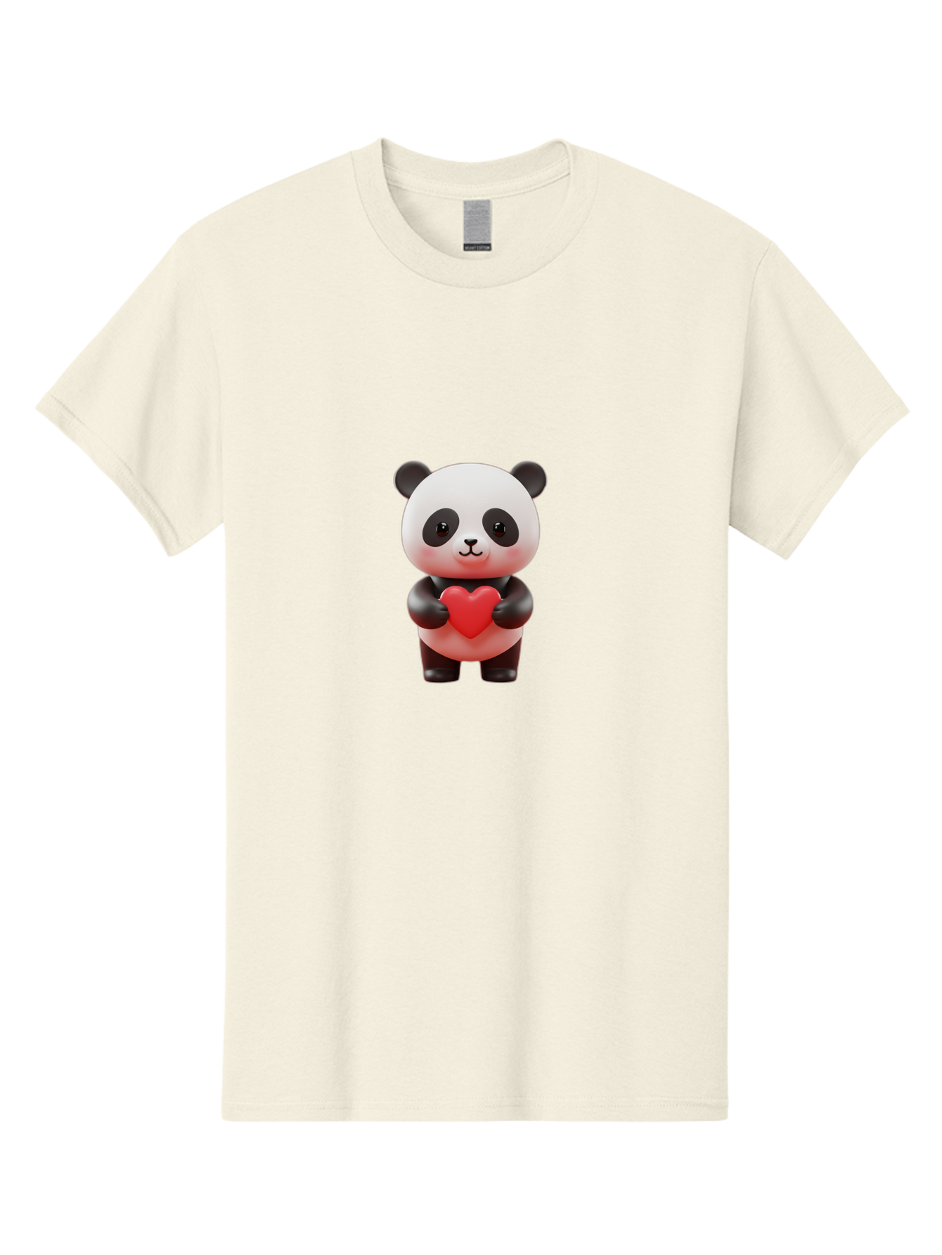 Panda-Holding-Heart-7 Men'S Graphic Tee, 100% Cotton, Comfortable Casual Summer Wear, Machine Washable, Cartoon Panda, Cute Bear, Red Heart, Love Symbol, Adorable Character, 3D Illustration, Kawaii Animal, Heartwarming Scene, Sweet Expression, Bae598