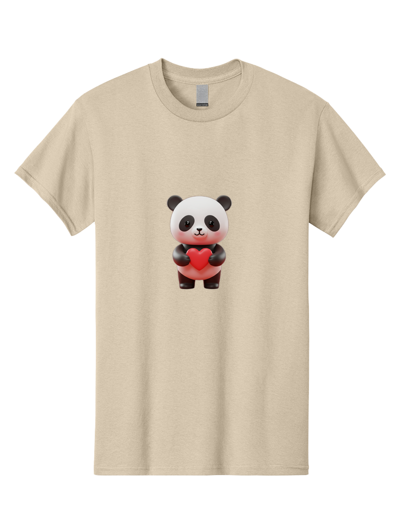 Panda-Holding-Heart-7 Men'S Graphic Tee, 100% Cotton, Comfortable Casual Summer Wear, Machine Washable, Cartoon Panda, Cute Bear, Red Heart, Love Symbol, Adorable Character, 3D Illustration, Kawaii Animal, Heartwarming Scene, Sweet Expression, Bae598