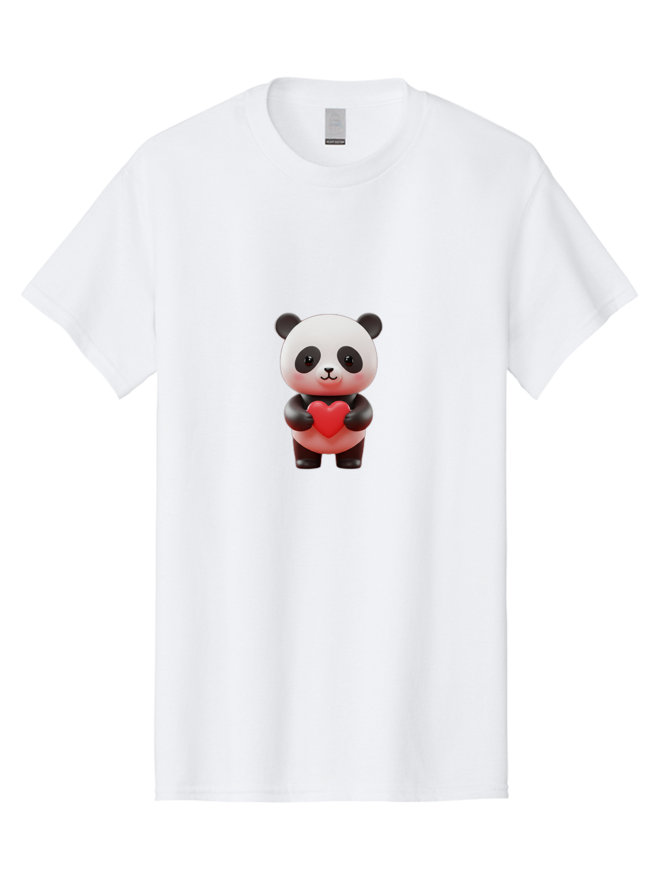 Panda-Holding-Heart-7 Men'S Graphic Tee, 100% Cotton, Comfortable Casual Summer Wear, Machine Washable, Cartoon Panda, Cute Bear, Red Heart, Love Symbol, Adorable Character, 3D Illustration, Kawaii Animal, Heartwarming Scene, Sweet Expression, Bae598