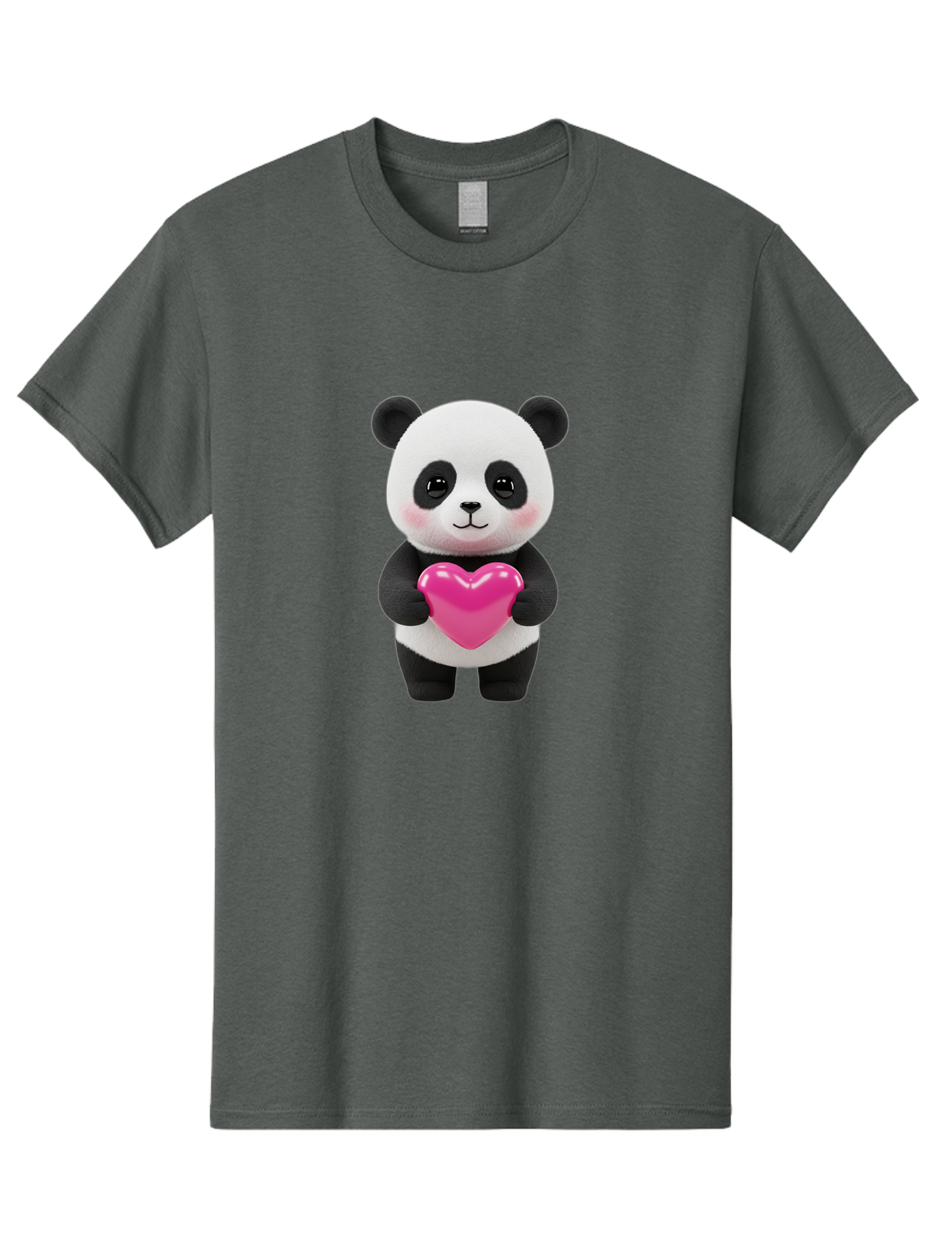 Panda-Holding-Heart Men'S Graphic Tee, 100% Cotton, Comfortable Casual Summer Wear, Machine Washable, Cute Panda, Adorable Cartoon Character, Pink Heart, Love Symbol, Endearing Expression, Plush Toy, Kawaii Animal, Heartwarming Scene, Bae599