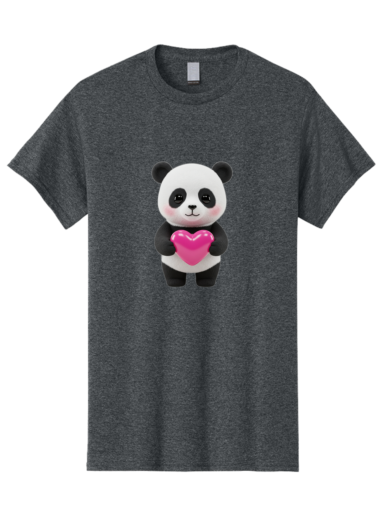 Panda-Holding-Heart Men'S Graphic Tee, 100% Cotton, Comfortable Casual Summer Wear, Machine Washable, Cute Panda, Adorable Cartoon Character, Pink Heart, Love Symbol, Endearing Expression, Plush Toy, Kawaii Animal, Heartwarming Scene, Bae599