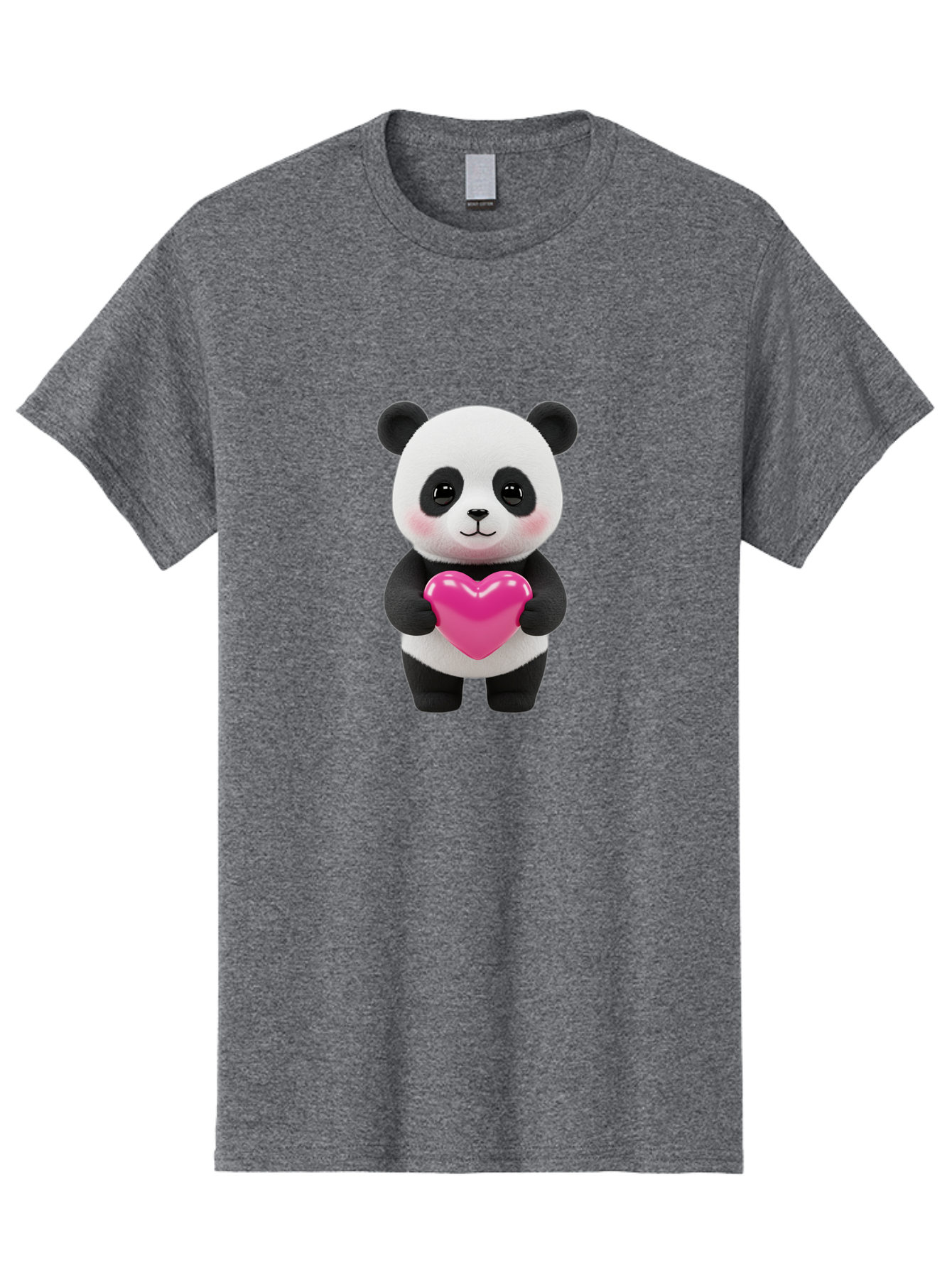 Panda-Holding-Heart Men'S Graphic Tee, 100% Cotton, Comfortable Casual Summer Wear, Machine Washable, Cute Panda, Adorable Cartoon Character, Pink Heart, Love Symbol, Endearing Expression, Plush Toy, Kawaii Animal, Heartwarming Scene, Bae599
