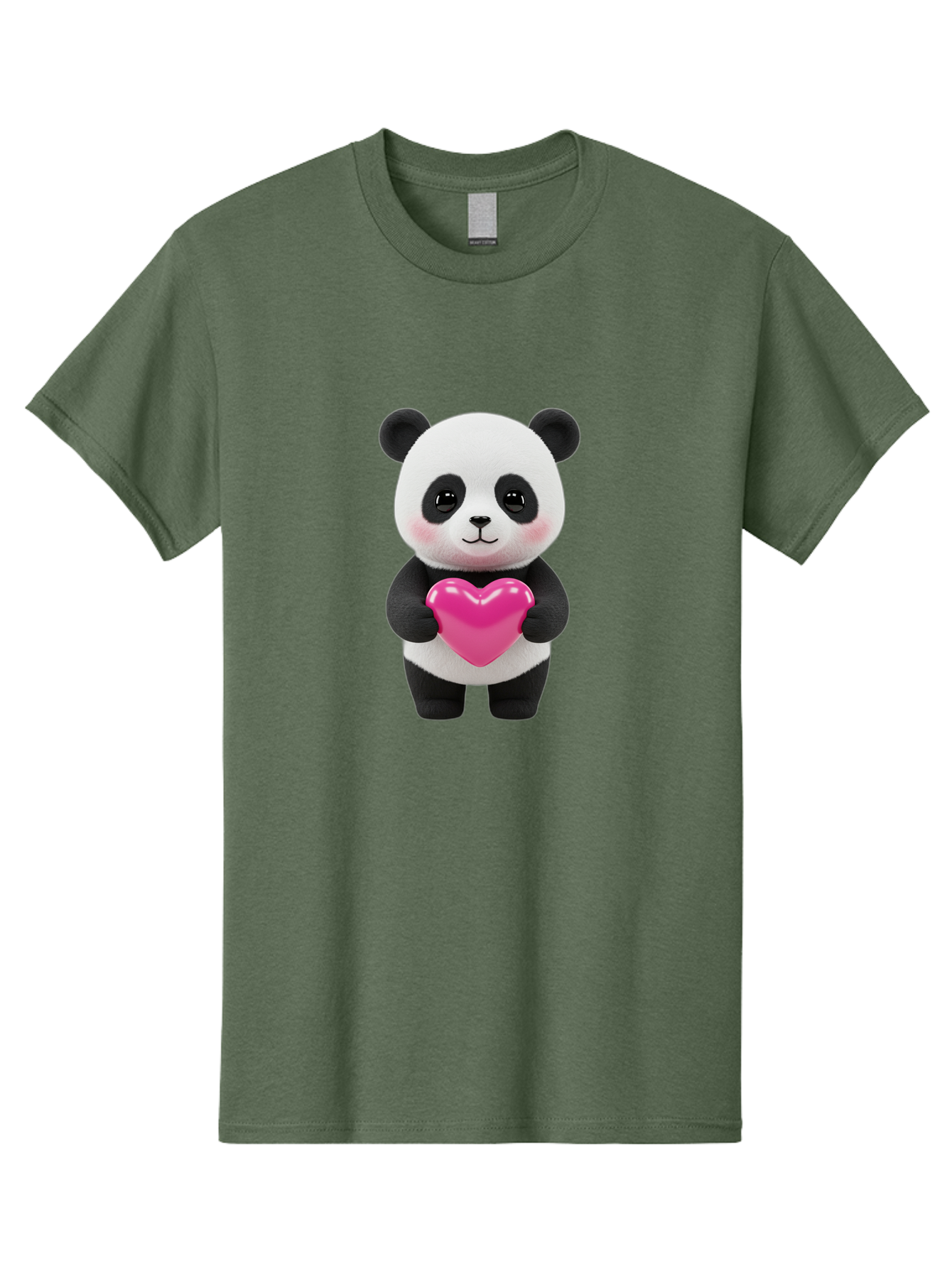Panda-Holding-Heart Men'S Graphic Tee, 100% Cotton, Comfortable Casual Summer Wear, Machine Washable, Cute Panda, Adorable Cartoon Character, Pink Heart, Love Symbol, Endearing Expression, Plush Toy, Kawaii Animal, Heartwarming Scene, Bae599