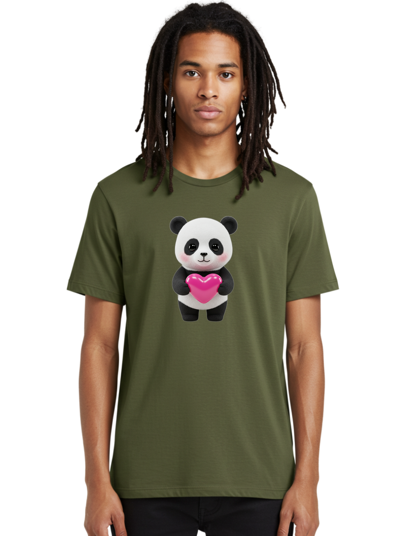 Panda-Holding-Heart Men'S Graphic Tee, 100% Cotton, Comfortable Casual Summer Wear, Machine Washable, Cute Panda, Adorable Cartoon Character, Pink Heart, Love Symbol, Endearing Expression, Plush Toy, Kawaii Animal, Heartwarming Scene, Bae599