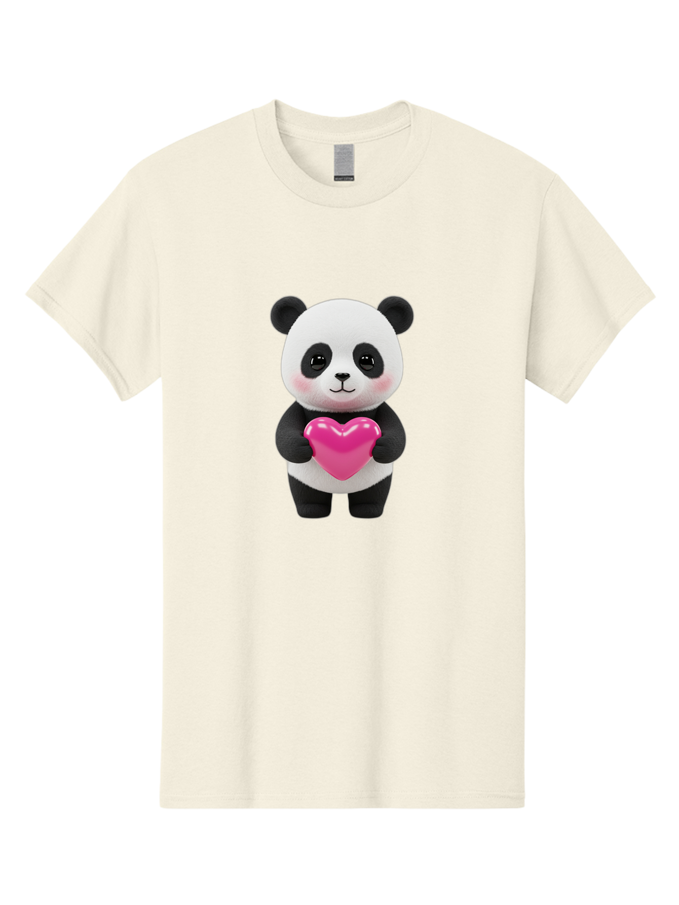 Panda-Holding-Heart Men'S Graphic Tee, 100% Cotton, Comfortable Casual Summer Wear, Machine Washable, Cute Panda, Adorable Cartoon Character, Pink Heart, Love Symbol, Endearing Expression, Plush Toy, Kawaii Animal, Heartwarming Scene, Bae599