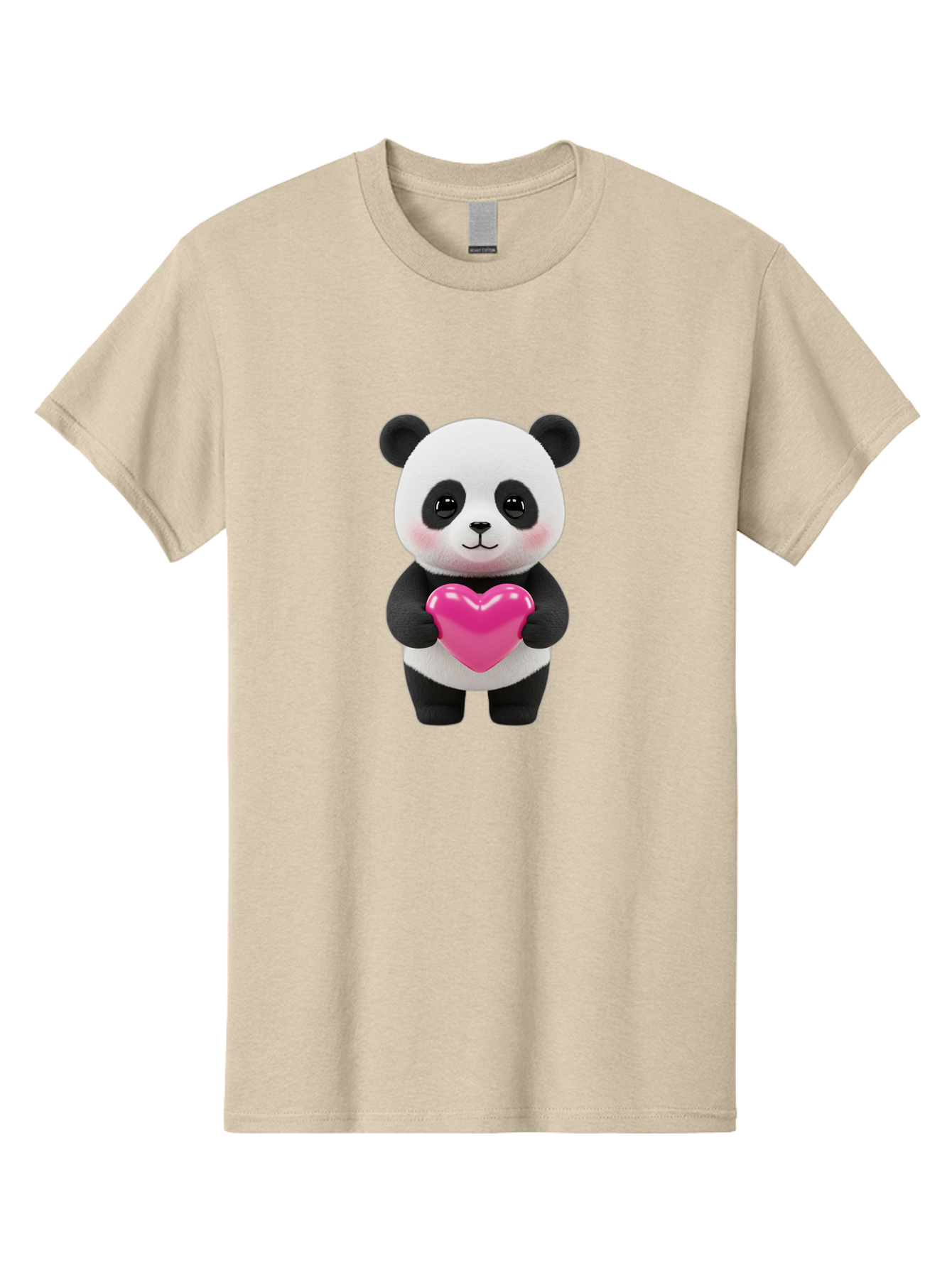Panda-Holding-Heart Men'S Graphic Tee, 100% Cotton, Comfortable Casual Summer Wear, Machine Washable, Cute Panda, Adorable Cartoon Character, Pink Heart, Love Symbol, Endearing Expression, Plush Toy, Kawaii Animal, Heartwarming Scene, Bae599