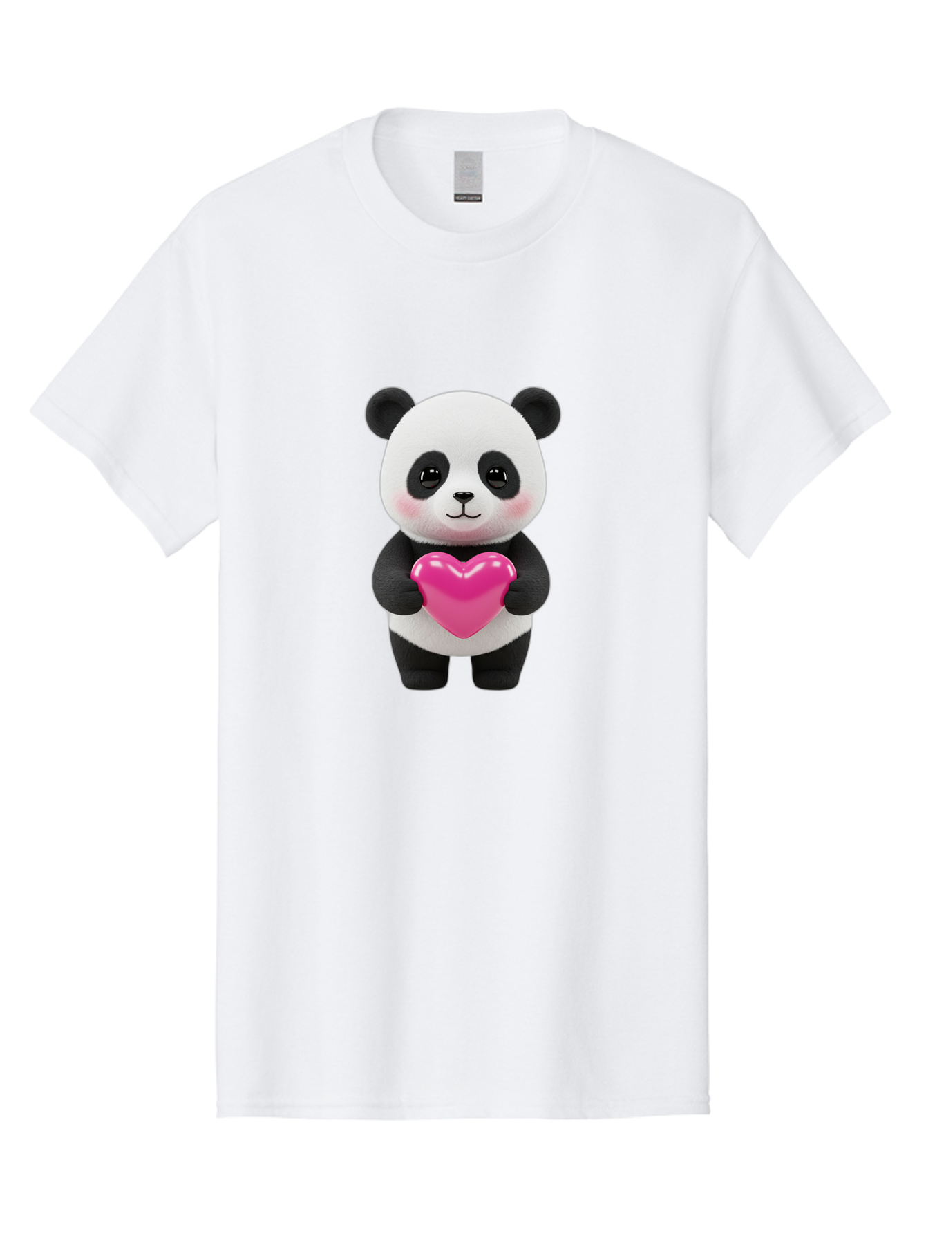 Panda-Holding-Heart Men'S Graphic Tee, 100% Cotton, Comfortable Casual Summer Wear, Machine Washable, Cute Panda, Adorable Cartoon Character, Pink Heart, Love Symbol, Endearing Expression, Plush Toy, Kawaii Animal, Heartwarming Scene, Bae599