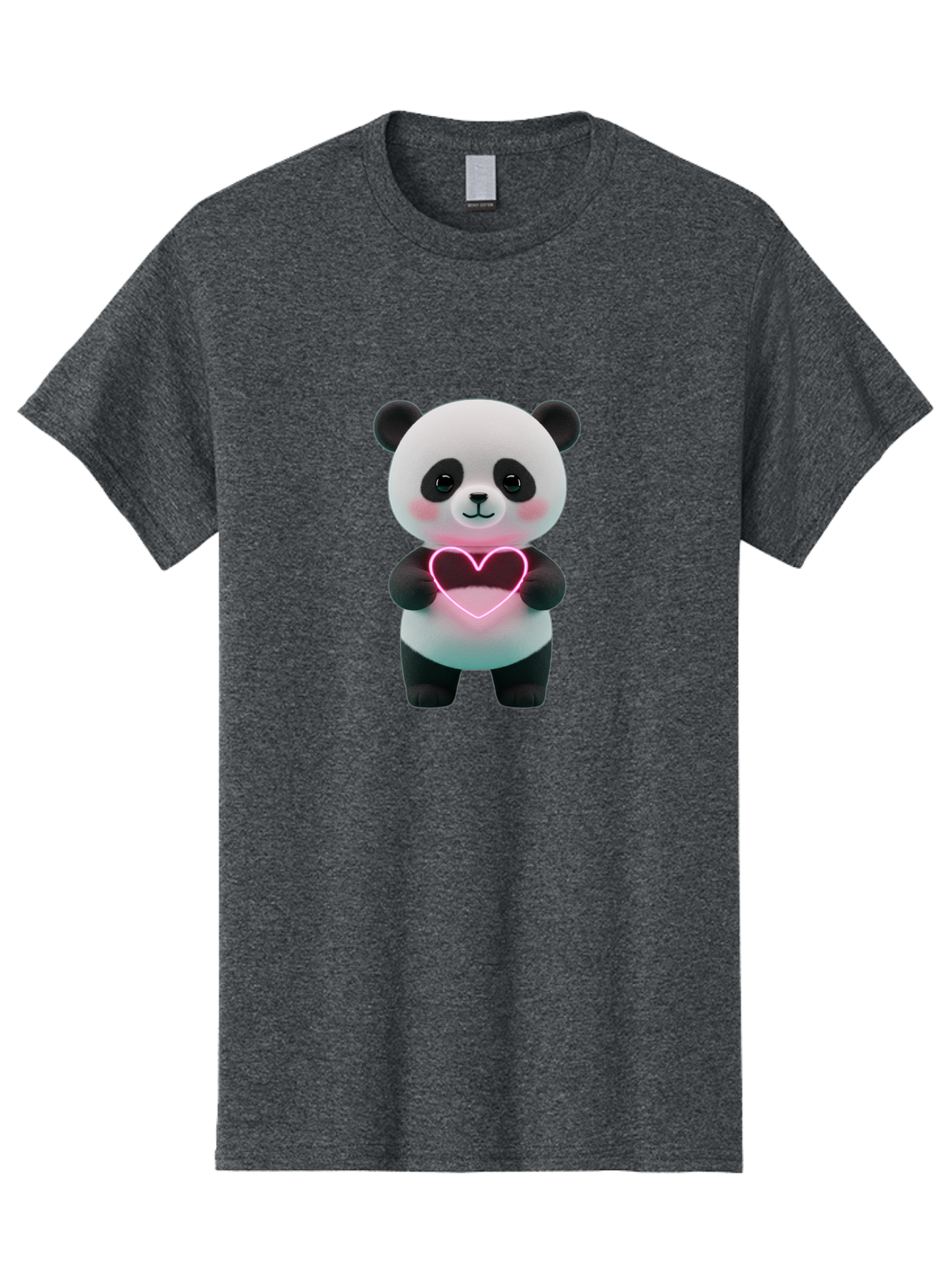 Panda-Holding-Neon-Heart Men'S Graphic Tee, 100% Cotton, Comfortable Casual Summer Wear, Machine Washable, Cute Panda, Heart Symbol, Love Gesture, Neon Heart, Adorable Animal, Cartoon Character, Pink Glow, Sweet Expression, 3D Illustration, Bae600