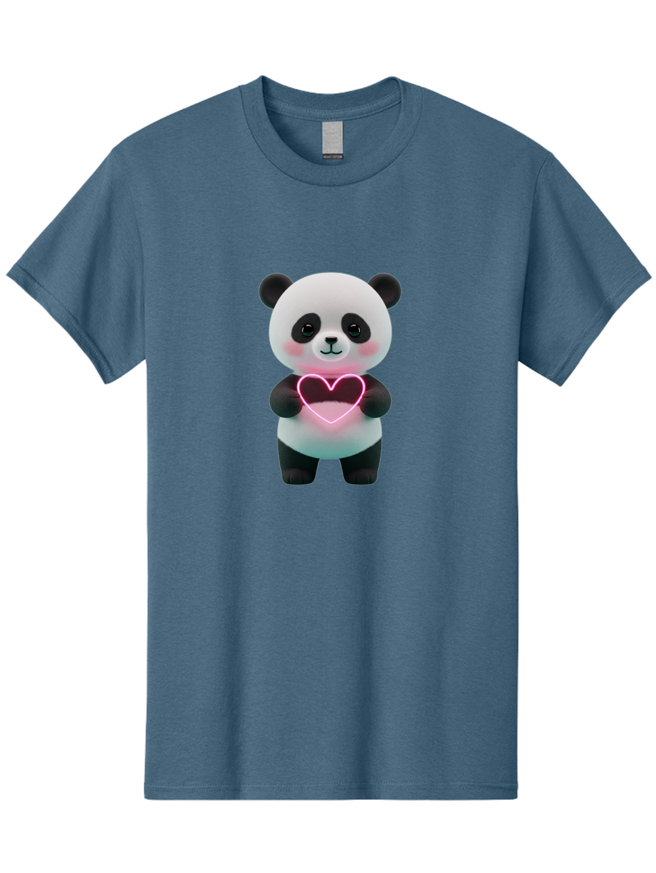 Panda-Holding-Neon-Heart Men'S Graphic Tee, 100% Cotton, Comfortable Casual Summer Wear, Machine Washable, Cute Panda, Heart Symbol, Love Gesture, Neon Heart, Adorable Animal, Cartoon Character, Pink Glow, Sweet Expression, 3D Illustration, Bae600