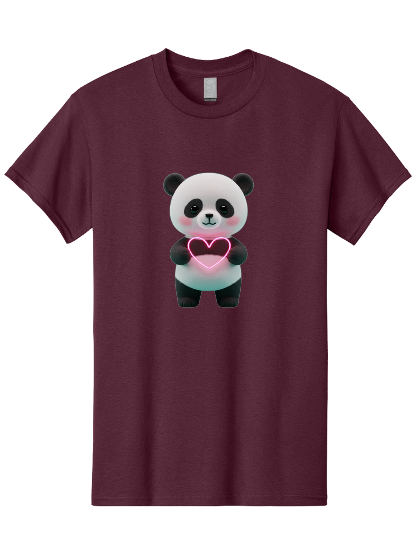 Panda-Holding-Neon-Heart Men'S Graphic Tee, 100% Cotton, Comfortable Casual Summer Wear, Machine Washable, Cute Panda, Heart Symbol, Love Gesture, Neon Heart, Adorable Animal, Cartoon Character, Pink Glow, Sweet Expression, 3D Illustration, Bae600