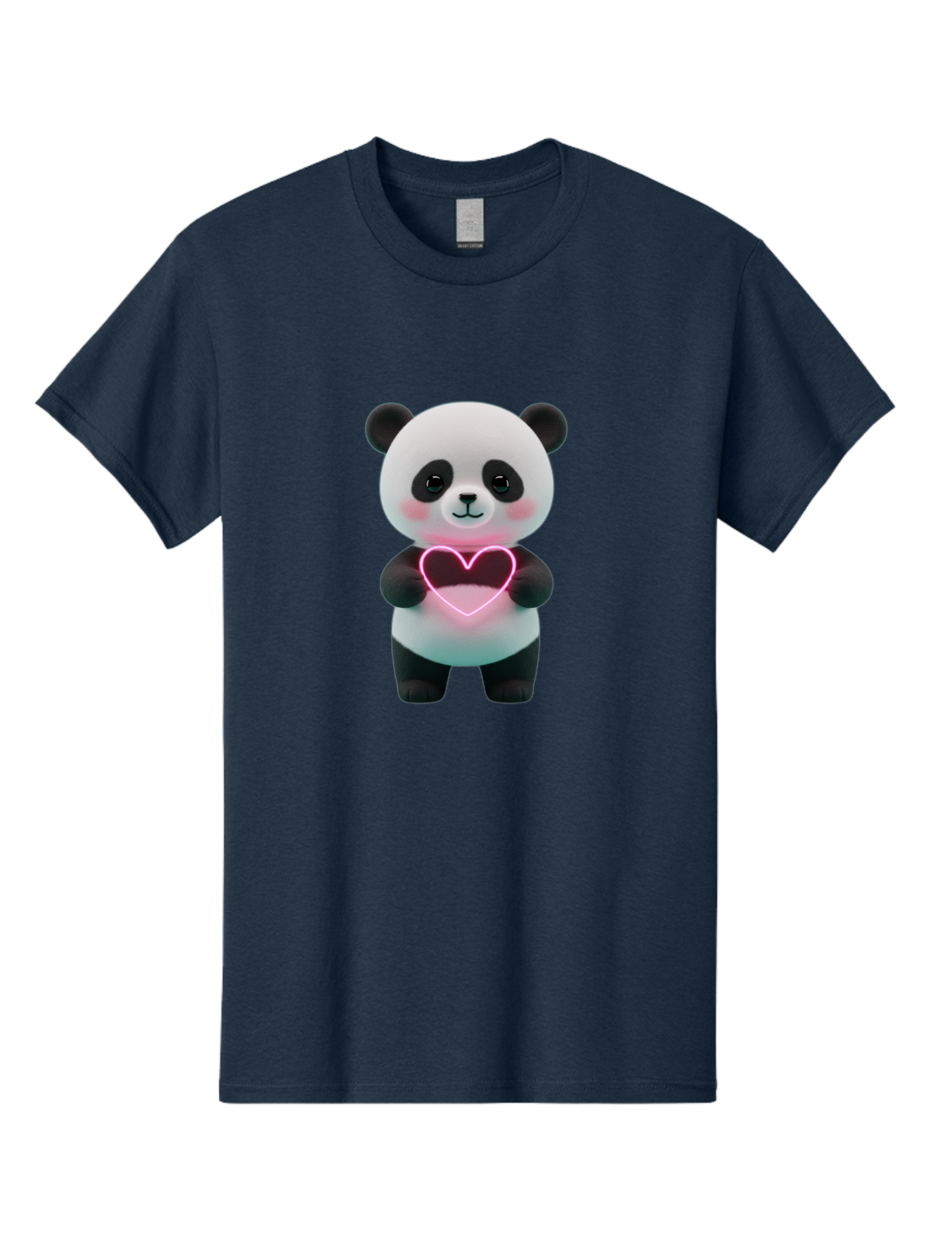 Panda-Holding-Neon-Heart Men'S Graphic Tee, 100% Cotton, Comfortable Casual Summer Wear, Machine Washable, Cute Panda, Heart Symbol, Love Gesture, Neon Heart, Adorable Animal, Cartoon Character, Pink Glow, Sweet Expression, 3D Illustration, Bae600