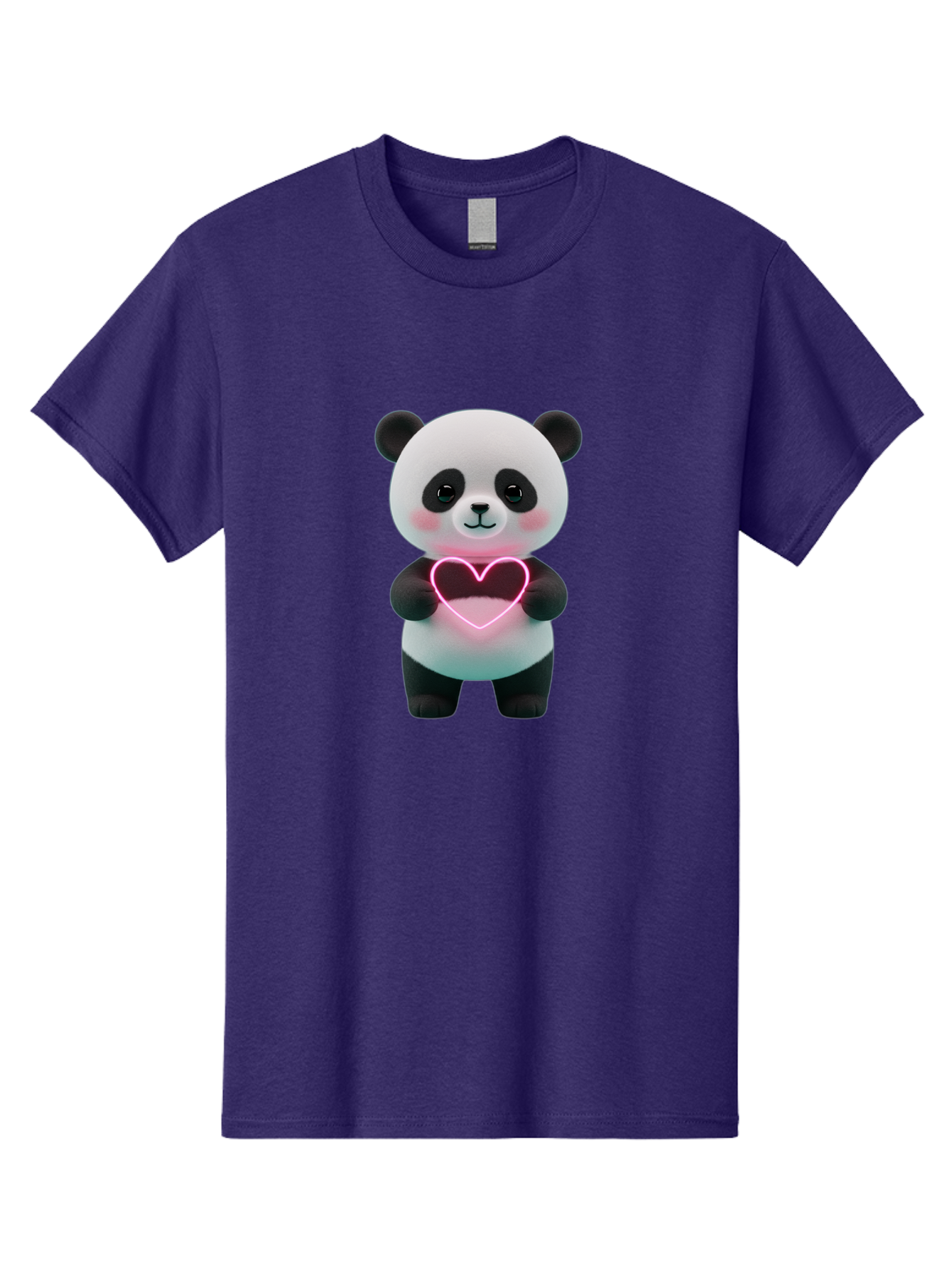 Panda-Holding-Neon-Heart Men'S Graphic Tee, 100% Cotton, Comfortable Casual Summer Wear, Machine Washable, Cute Panda, Heart Symbol, Love Gesture, Neon Heart, Adorable Animal, Cartoon Character, Pink Glow, Sweet Expression, 3D Illustration, Bae600