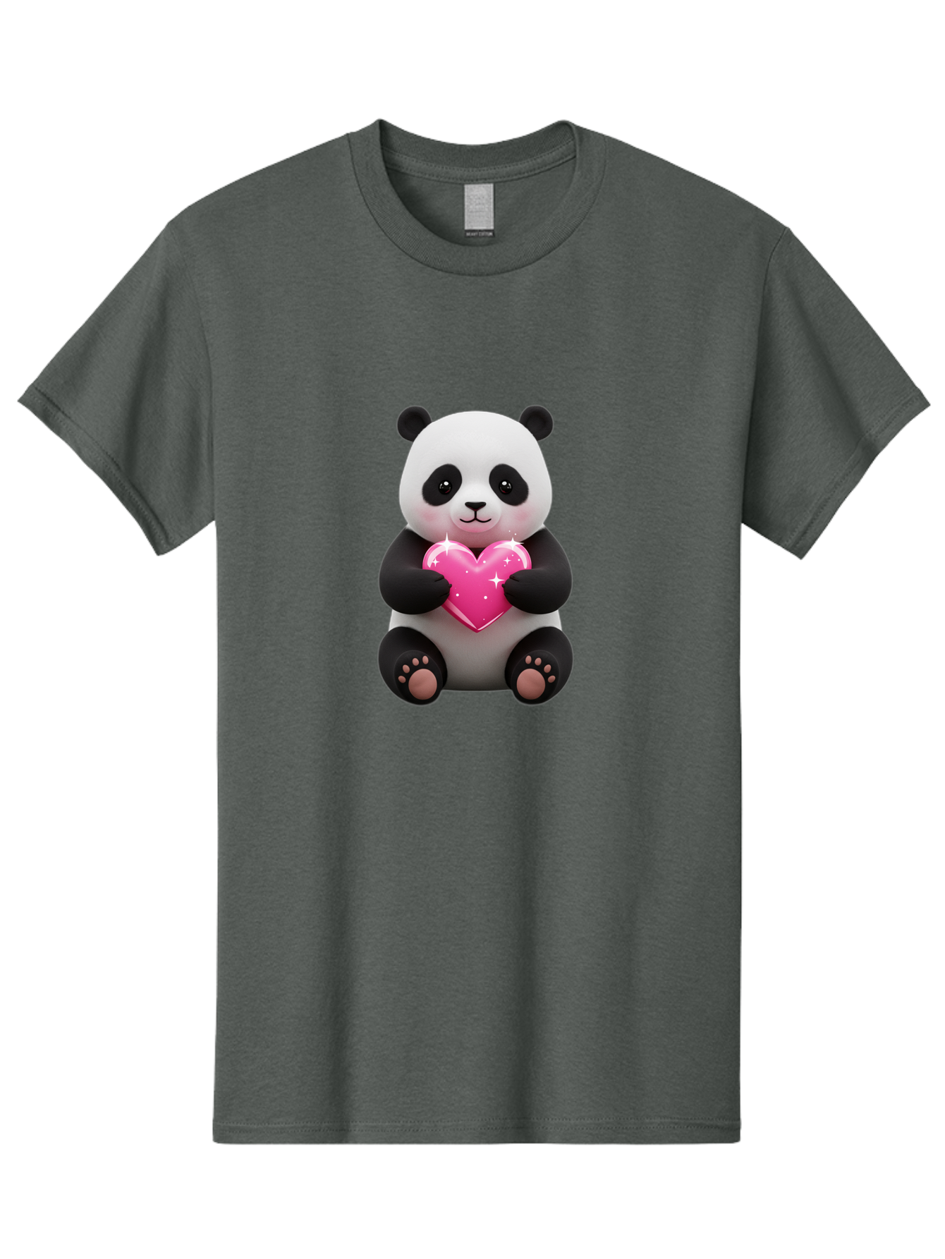 Panda-Holding-Pink-Heart Men'S Graphic Tee, 100% Cotton, Comfortable Casual Summer Wear, Machine Washable, Cute Panda Bear, Holding Pink Heart, Adorable Cartoon Character, Sweet Love Symbol, Sparkly Heart, Soft Paws, Endearing Expression, Bae601