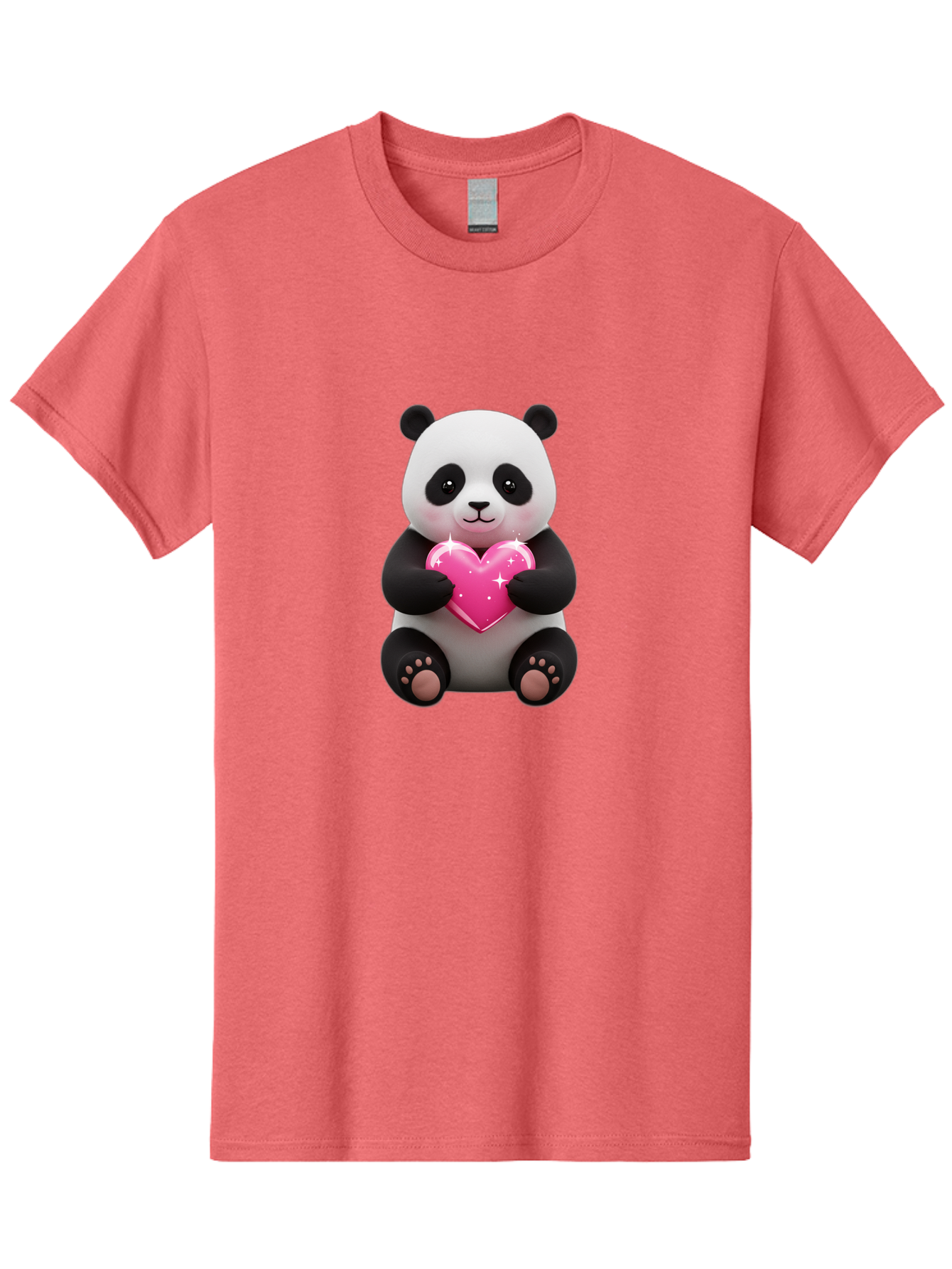 Panda-Holding-Pink-Heart Men'S Graphic Tee, 100% Cotton, Comfortable Casual Summer Wear, Machine Washable, Cute Panda Bear, Holding Pink Heart, Adorable Cartoon Character, Sweet Love Symbol, Sparkly Heart, Soft Paws, Endearing Expression, Bae601
