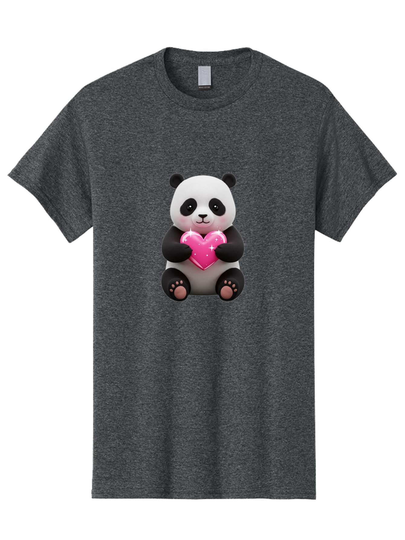 Panda-Holding-Pink-Heart Men'S Graphic Tee, 100% Cotton, Comfortable Casual Summer Wear, Machine Washable, Cute Panda Bear, Holding Pink Heart, Adorable Cartoon Character, Sweet Love Symbol, Sparkly Heart, Soft Paws, Endearing Expression, Bae601
