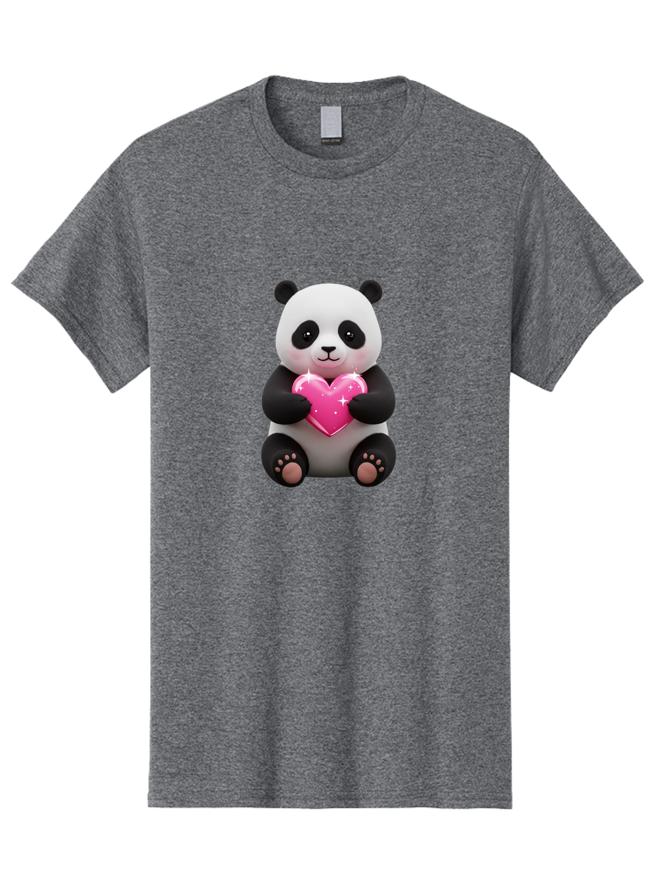 Panda-Holding-Pink-Heart Men'S Graphic Tee, 100% Cotton, Comfortable Casual Summer Wear, Machine Washable, Cute Panda Bear, Holding Pink Heart, Adorable Cartoon Character, Sweet Love Symbol, Sparkly Heart, Soft Paws, Endearing Expression, Bae601