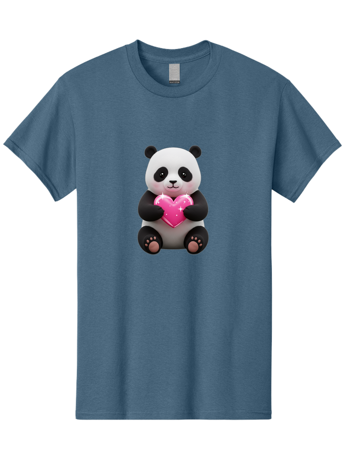 Panda-Holding-Pink-Heart Men'S Graphic Tee, 100% Cotton, Comfortable Casual Summer Wear, Machine Washable, Cute Panda Bear, Holding Pink Heart, Adorable Cartoon Character, Sweet Love Symbol, Sparkly Heart, Soft Paws, Endearing Expression, Bae601