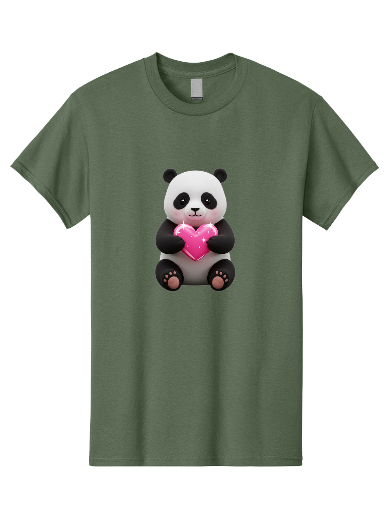 Panda-Holding-Pink-Heart Men'S Graphic Tee, 100% Cotton, Comfortable Casual Summer Wear, Machine Washable, Cute Panda Bear, Holding Pink Heart, Adorable Cartoon Character, Sweet Love Symbol, Sparkly Heart, Soft Paws, Endearing Expression, Bae601