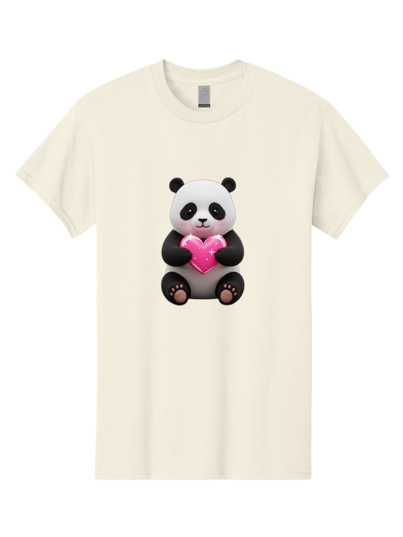 Panda-Holding-Pink-Heart Men'S Graphic Tee, 100% Cotton, Comfortable Casual Summer Wear, Machine Washable, Cute Panda Bear, Holding Pink Heart, Adorable Cartoon Character, Sweet Love Symbol, Sparkly Heart, Soft Paws, Endearing Expression, Bae601