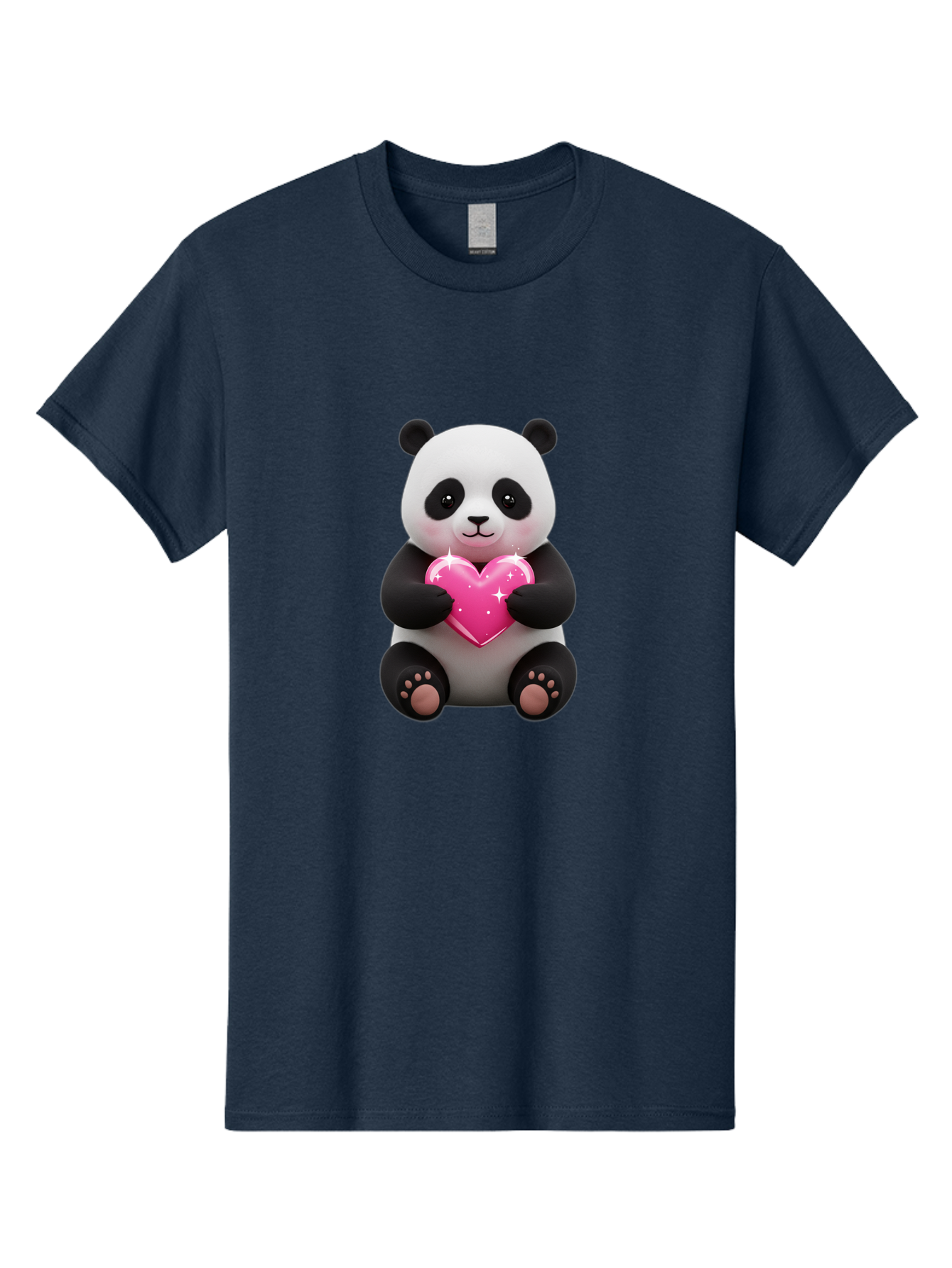 Panda-Holding-Pink-Heart Men'S Graphic Tee, 100% Cotton, Comfortable Casual Summer Wear, Machine Washable, Cute Panda Bear, Holding Pink Heart, Adorable Cartoon Character, Sweet Love Symbol, Sparkly Heart, Soft Paws, Endearing Expression, Bae601