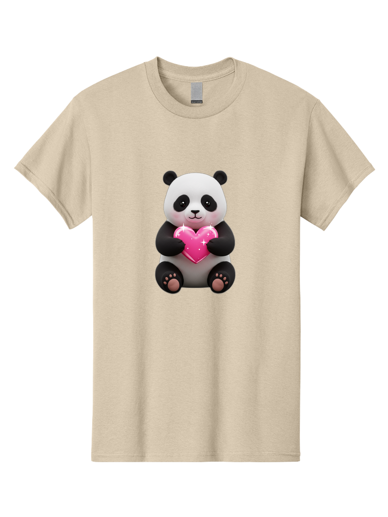 Panda-Holding-Pink-Heart Men'S Graphic Tee, 100% Cotton, Comfortable Casual Summer Wear, Machine Washable, Cute Panda Bear, Holding Pink Heart, Adorable Cartoon Character, Sweet Love Symbol, Sparkly Heart, Soft Paws, Endearing Expression, Bae601