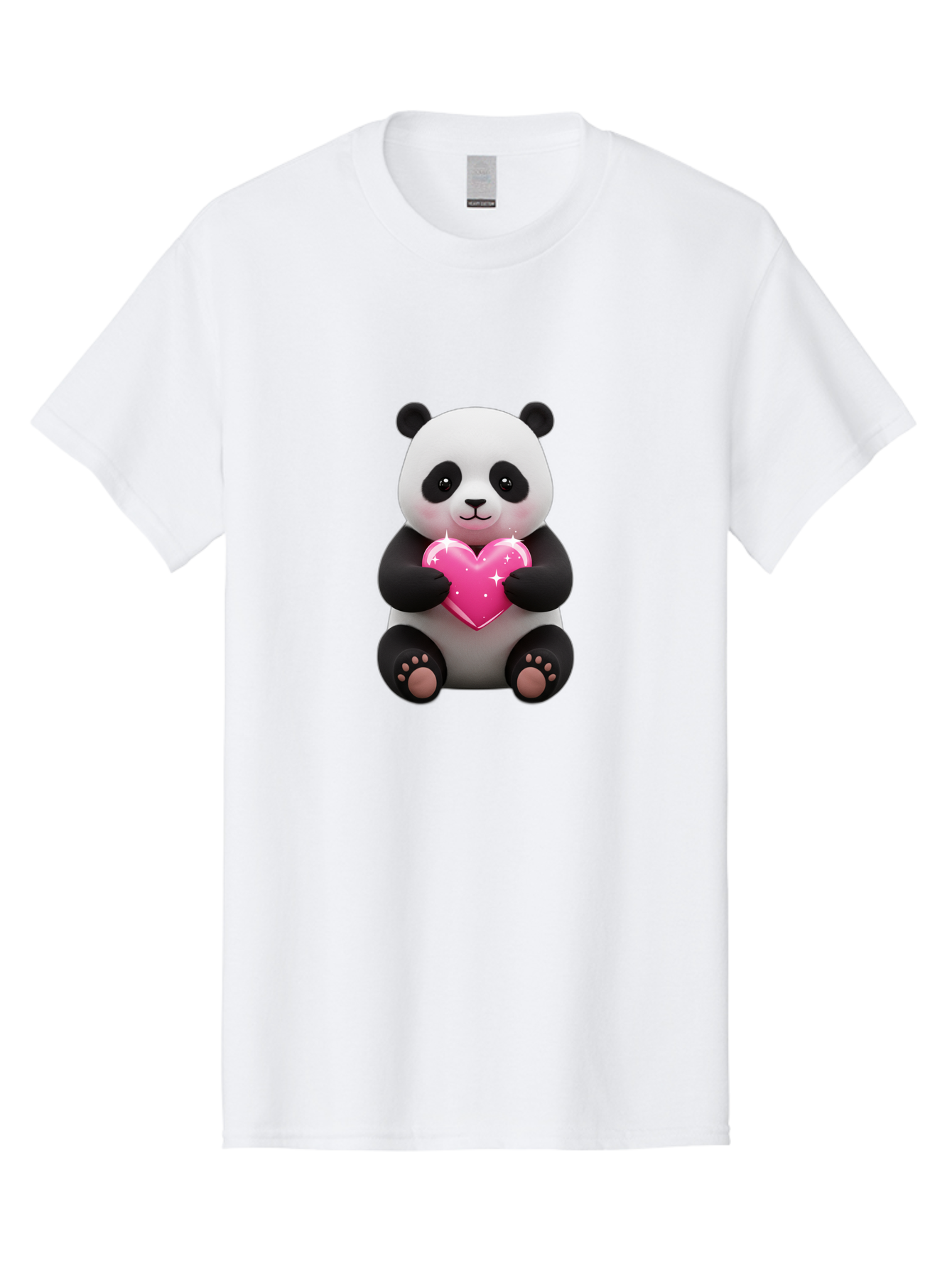 Panda-Holding-Pink-Heart Men'S Graphic Tee, 100% Cotton, Comfortable Casual Summer Wear, Machine Washable, Cute Panda Bear, Holding Pink Heart, Adorable Cartoon Character, Sweet Love Symbol, Sparkly Heart, Soft Paws, Endearing Expression, Bae601
