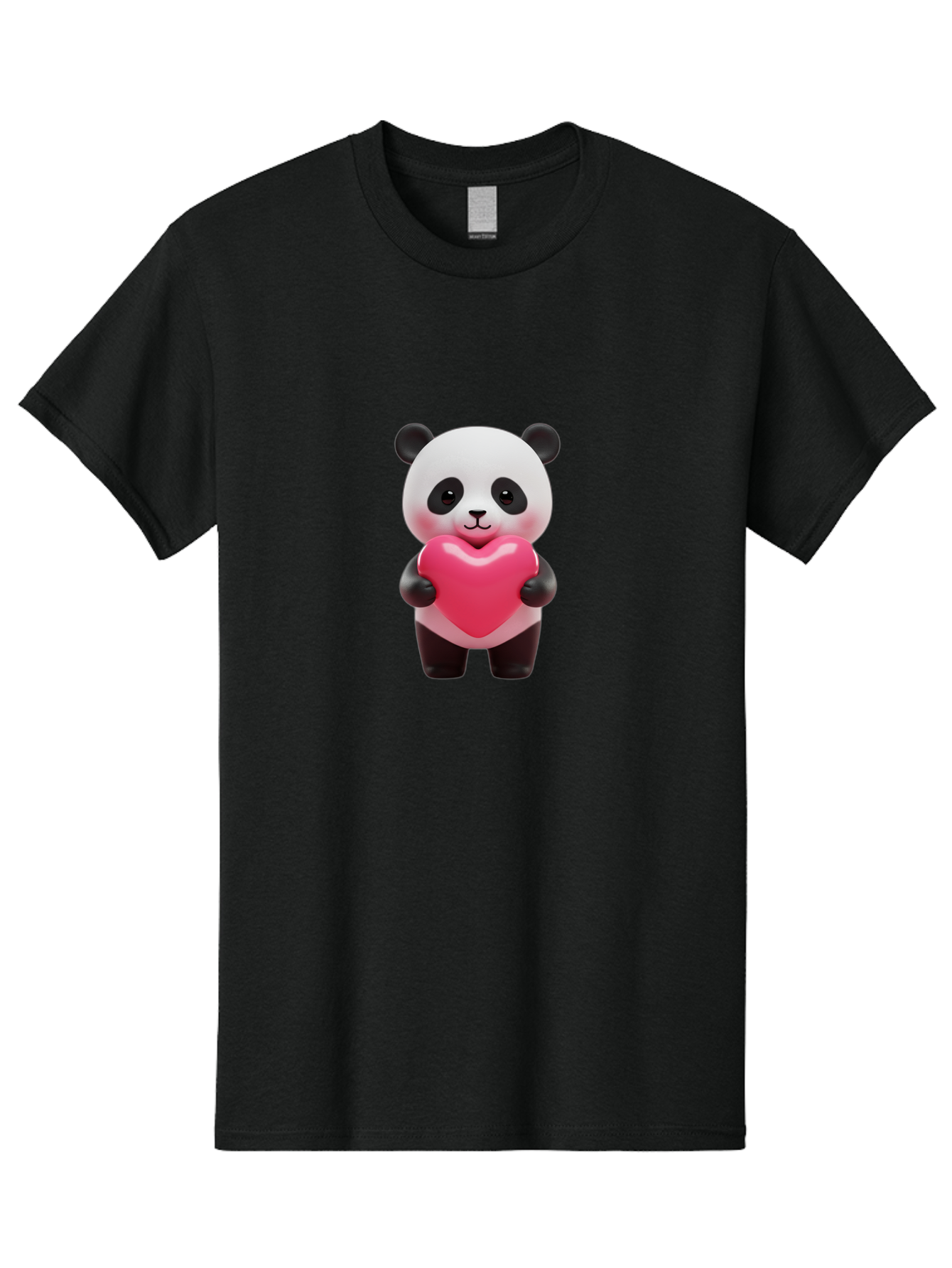 Panda-Hugging-Heart Men'S Graphic Tee, 100% Cotton, Comfortable Casual Summer Wear, Machine Washable, Cute Panda Holding Heart, Adorable Cartoon Character, Pink Heart Symbol, Love And Affection, Black And White Panda Bear, Bae602