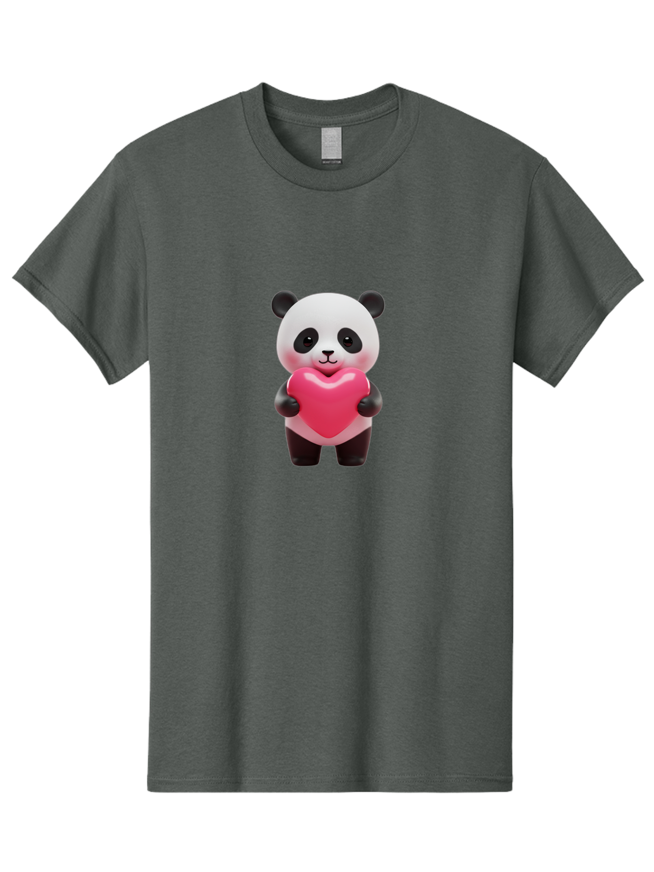 Panda-Hugging-Heart Men'S Graphic Tee, 100% Cotton, Comfortable Casual Summer Wear, Machine Washable, Cute Panda Holding Heart, Adorable Cartoon Character, Pink Heart Symbol, Love And Affection, Black And White Panda Bear, Bae602