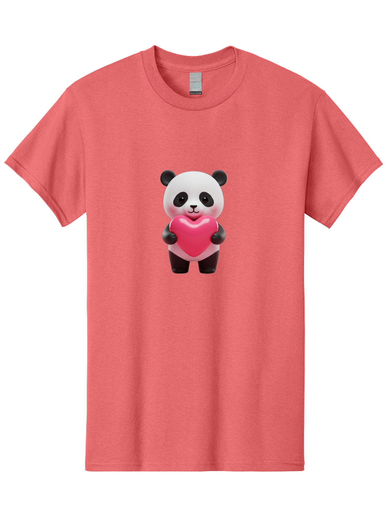 Panda-Hugging-Heart Men'S Graphic Tee, 100% Cotton, Comfortable Casual Summer Wear, Machine Washable, Cute Panda Holding Heart, Adorable Cartoon Character, Pink Heart Symbol, Love And Affection, Black And White Panda Bear, Bae602