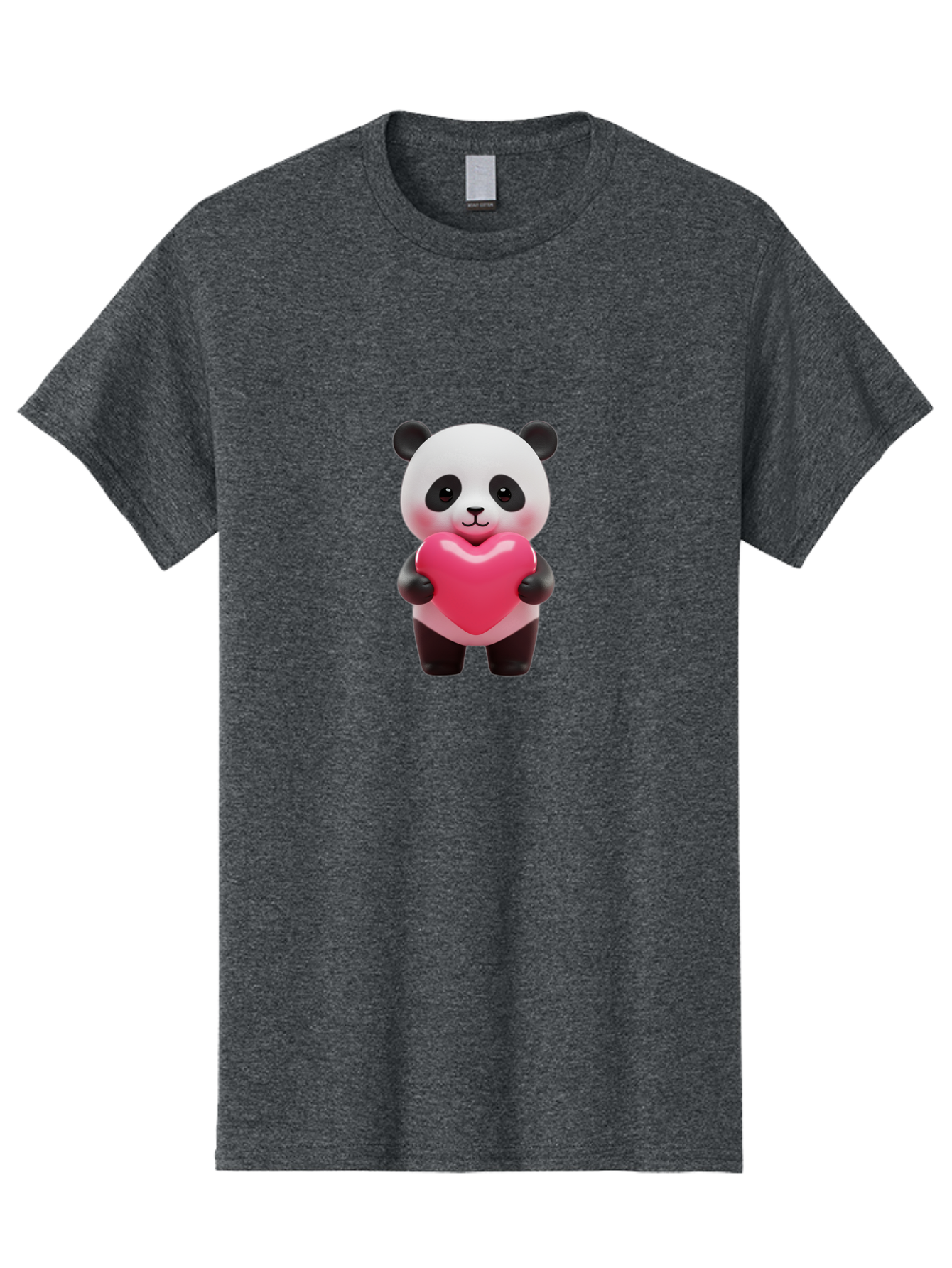 Panda-Hugging-Heart Men'S Graphic Tee, 100% Cotton, Comfortable Casual Summer Wear, Machine Washable, Cute Panda Holding Heart, Adorable Cartoon Character, Pink Heart Symbol, Love And Affection, Black And White Panda Bear, Bae602
