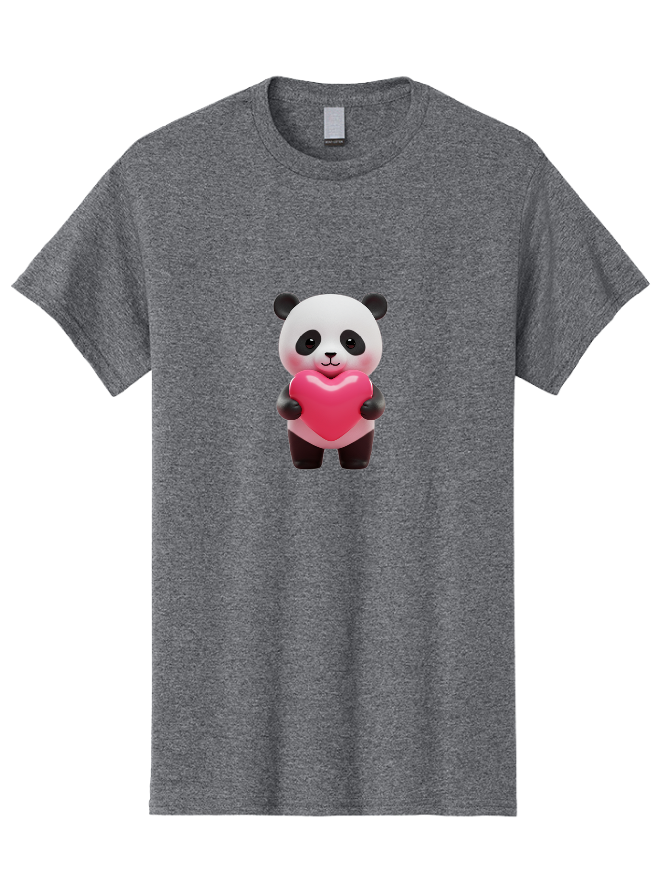 Panda-Hugging-Heart Men'S Graphic Tee, 100% Cotton, Comfortable Casual Summer Wear, Machine Washable, Cute Panda Holding Heart, Adorable Cartoon Character, Pink Heart Symbol, Love And Affection, Black And White Panda Bear, Bae602