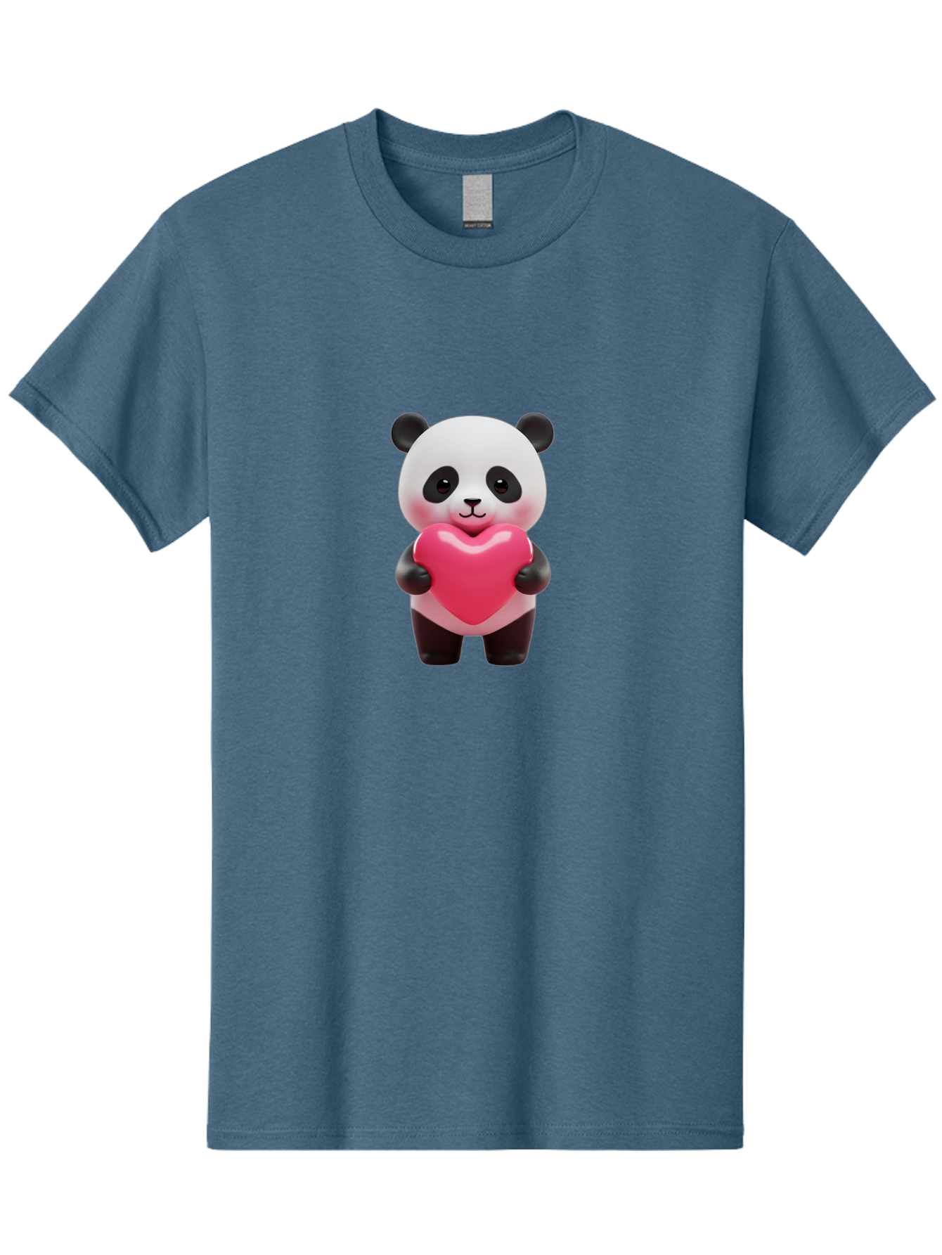 Panda-Hugging-Heart Men'S Graphic Tee, 100% Cotton, Comfortable Casual Summer Wear, Machine Washable, Cute Panda Holding Heart, Adorable Cartoon Character, Pink Heart Symbol, Love And Affection, Black And White Panda Bear, Bae602
