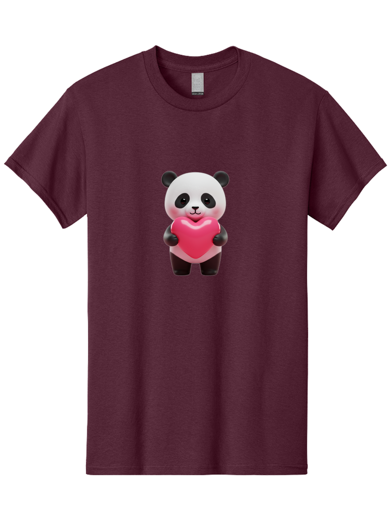 Panda-Hugging-Heart Men'S Graphic Tee, 100% Cotton, Comfortable Casual Summer Wear, Machine Washable, Cute Panda Holding Heart, Adorable Cartoon Character, Pink Heart Symbol, Love And Affection, Black And White Panda Bear, Bae602