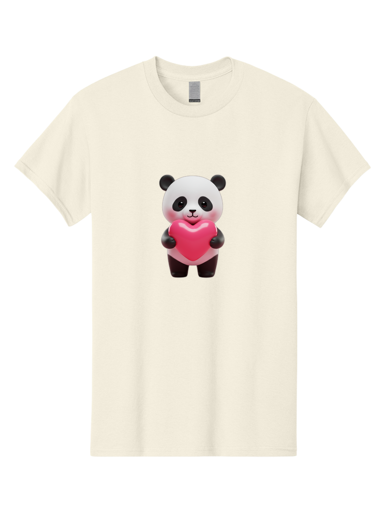 Panda-Hugging-Heart Men'S Graphic Tee, 100% Cotton, Comfortable Casual Summer Wear, Machine Washable, Cute Panda Holding Heart, Adorable Cartoon Character, Pink Heart Symbol, Love And Affection, Black And White Panda Bear, Bae602
