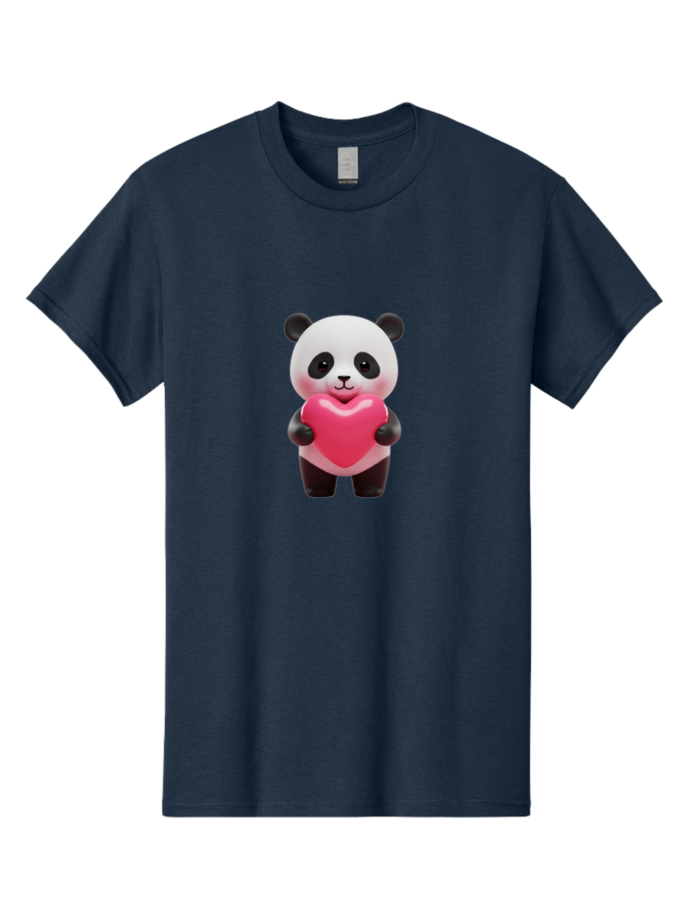 Panda-Hugging-Heart Men'S Graphic Tee, 100% Cotton, Comfortable Casual Summer Wear, Machine Washable, Cute Panda Holding Heart, Adorable Cartoon Character, Pink Heart Symbol, Love And Affection, Black And White Panda Bear, Bae602