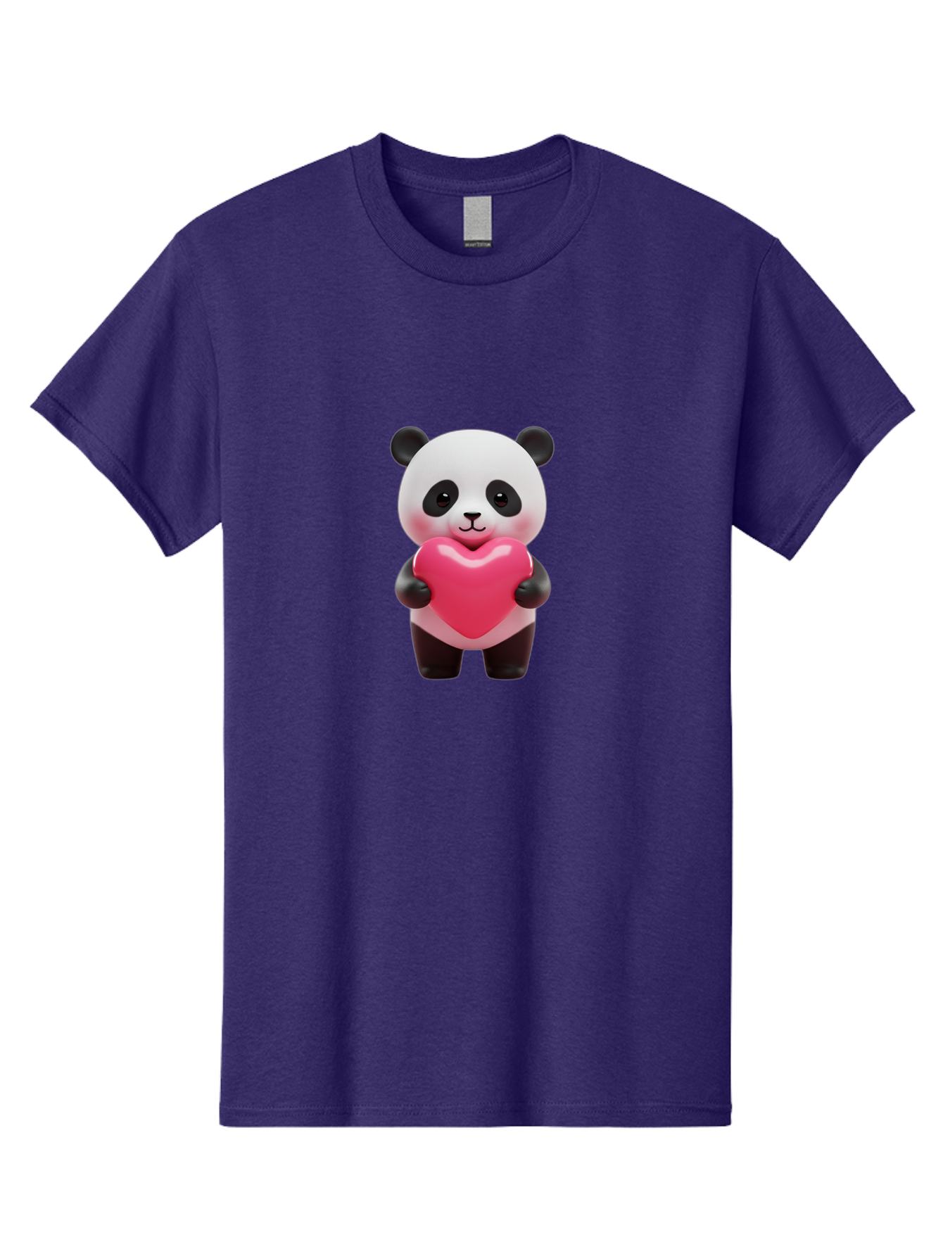 Panda-Hugging-Heart Men'S Graphic Tee, 100% Cotton, Comfortable Casual Summer Wear, Machine Washable, Cute Panda Holding Heart, Adorable Cartoon Character, Pink Heart Symbol, Love And Affection, Black And White Panda Bear, Bae602