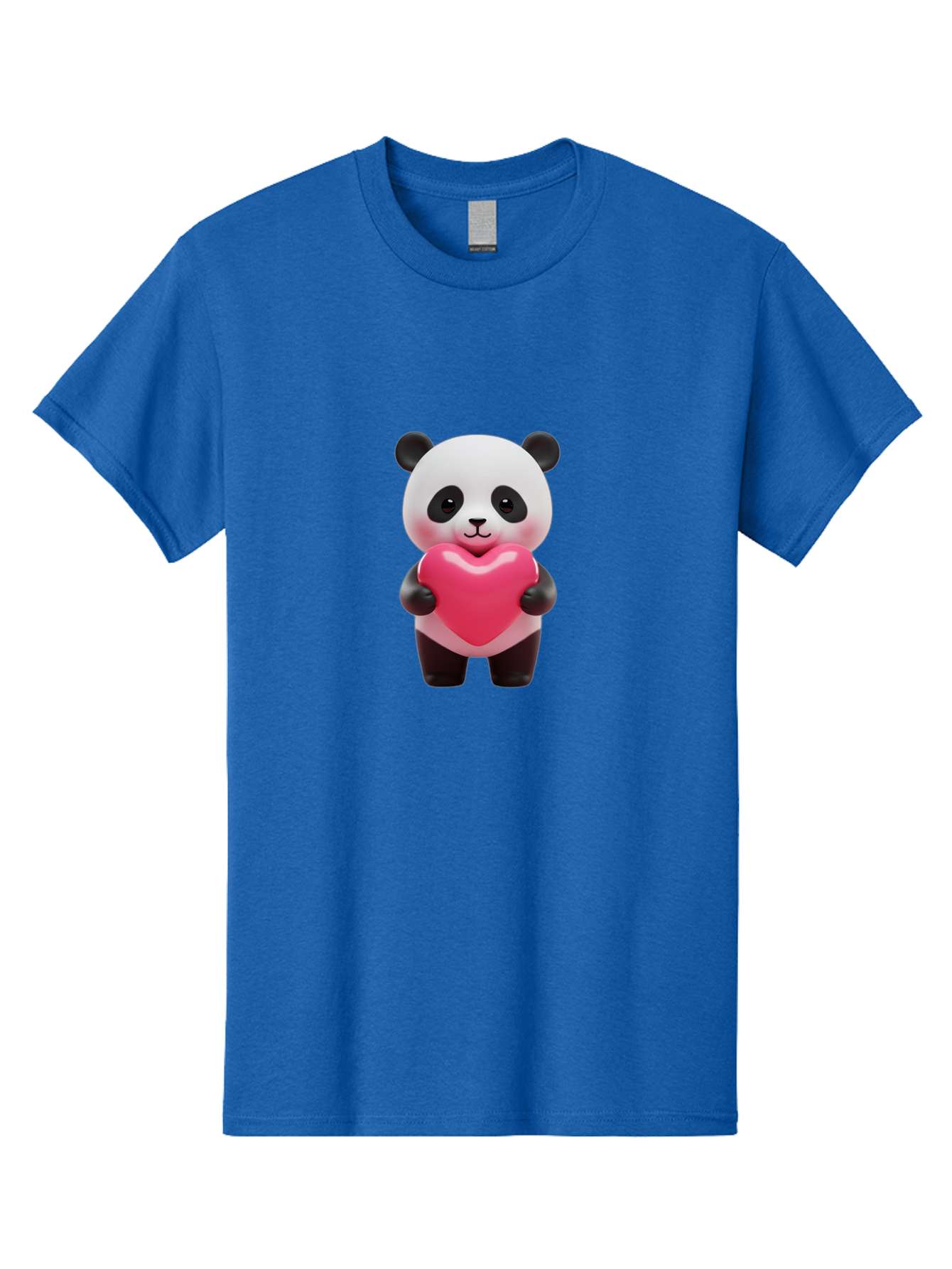 Panda-Hugging-Heart Men'S Graphic Tee, 100% Cotton, Comfortable Casual Summer Wear, Machine Washable, Cute Panda Holding Heart, Adorable Cartoon Character, Pink Heart Symbol, Love And Affection, Black And White Panda Bear, Bae602