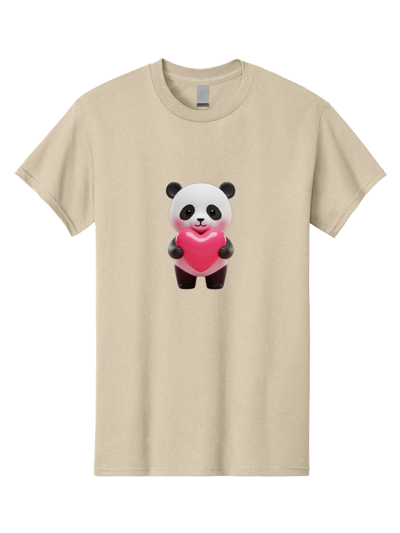 Panda-Hugging-Heart Men'S Graphic Tee, 100% Cotton, Comfortable Casual Summer Wear, Machine Washable, Cute Panda Holding Heart, Adorable Cartoon Character, Pink Heart Symbol, Love And Affection, Black And White Panda Bear, Bae602