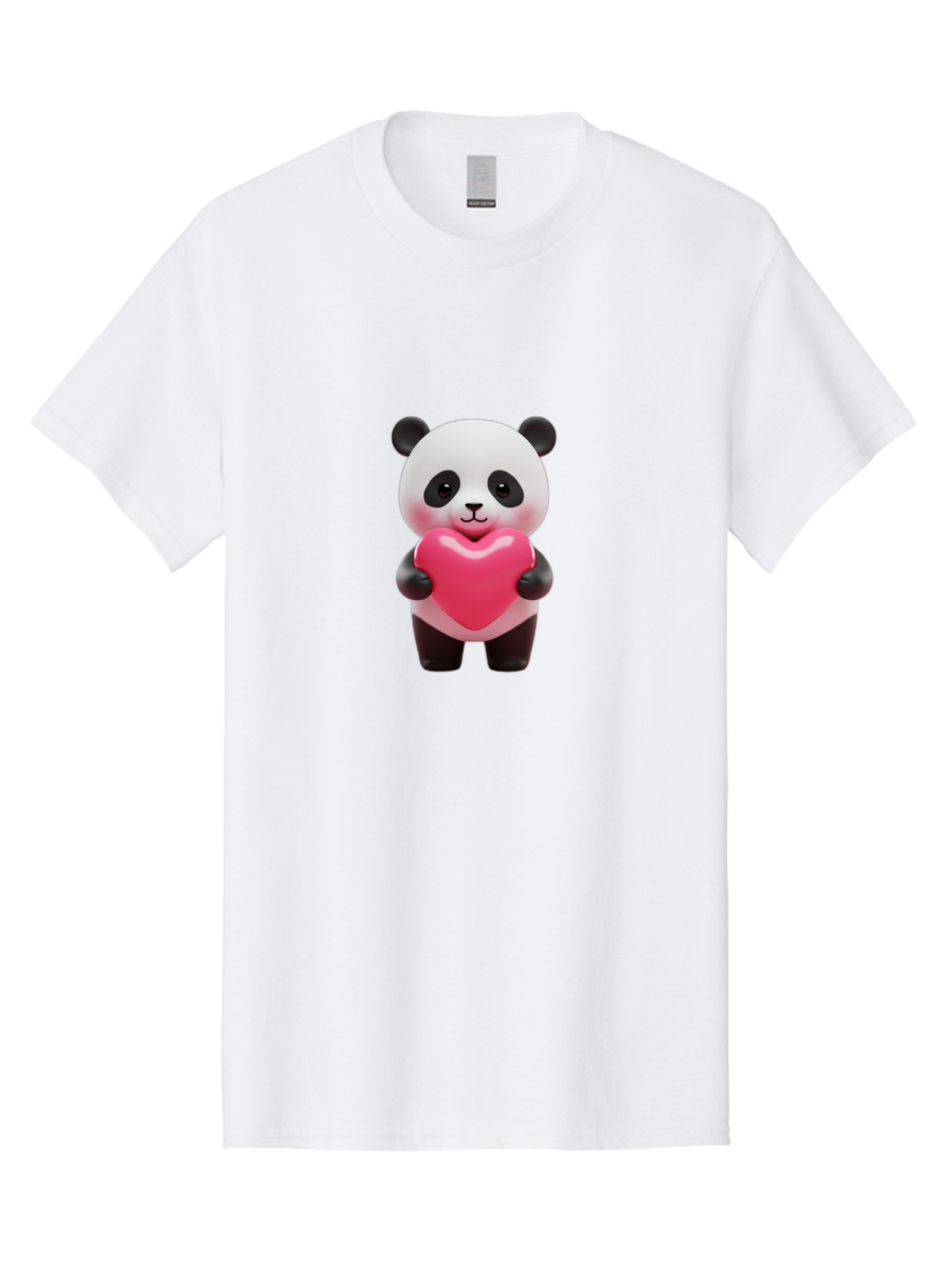 Panda-Hugging-Heart Men'S Graphic Tee, 100% Cotton, Comfortable Casual Summer Wear, Machine Washable, Cute Panda Holding Heart, Adorable Cartoon Character, Pink Heart Symbol, Love And Affection, Black And White Panda Bear, Bae602