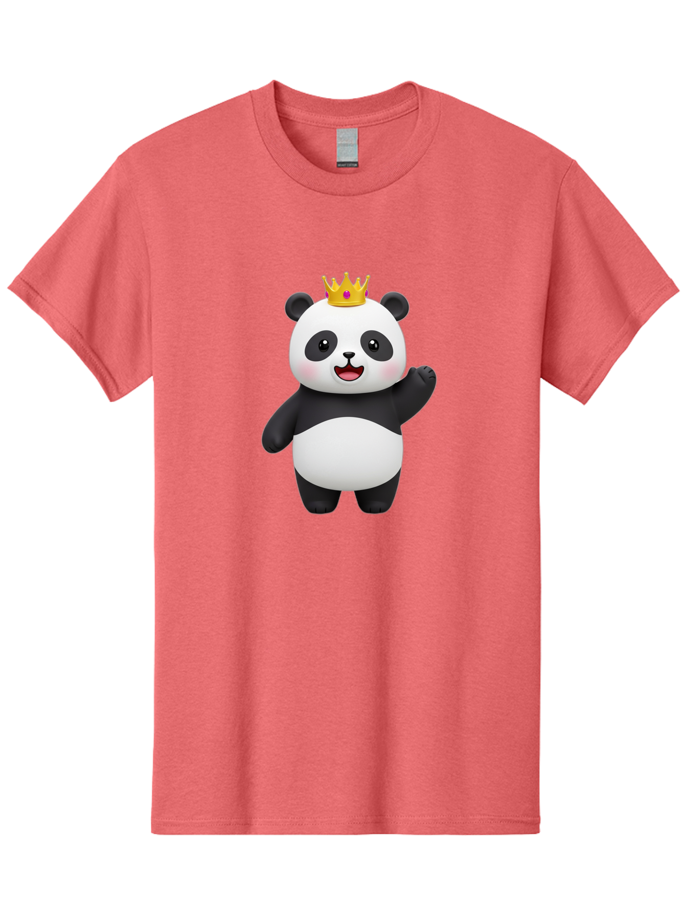 Panda-King Men'S Graphic Tee, 100% Cotton, Comfortable Casual Summer Wear, Machine Washable, Cartoon Panda Bear, Waving Gesture, Golden Crown, Royal Treatment, Cute Expression, Adorable Character, 3D Illustration, Panda With Crown, Bae603