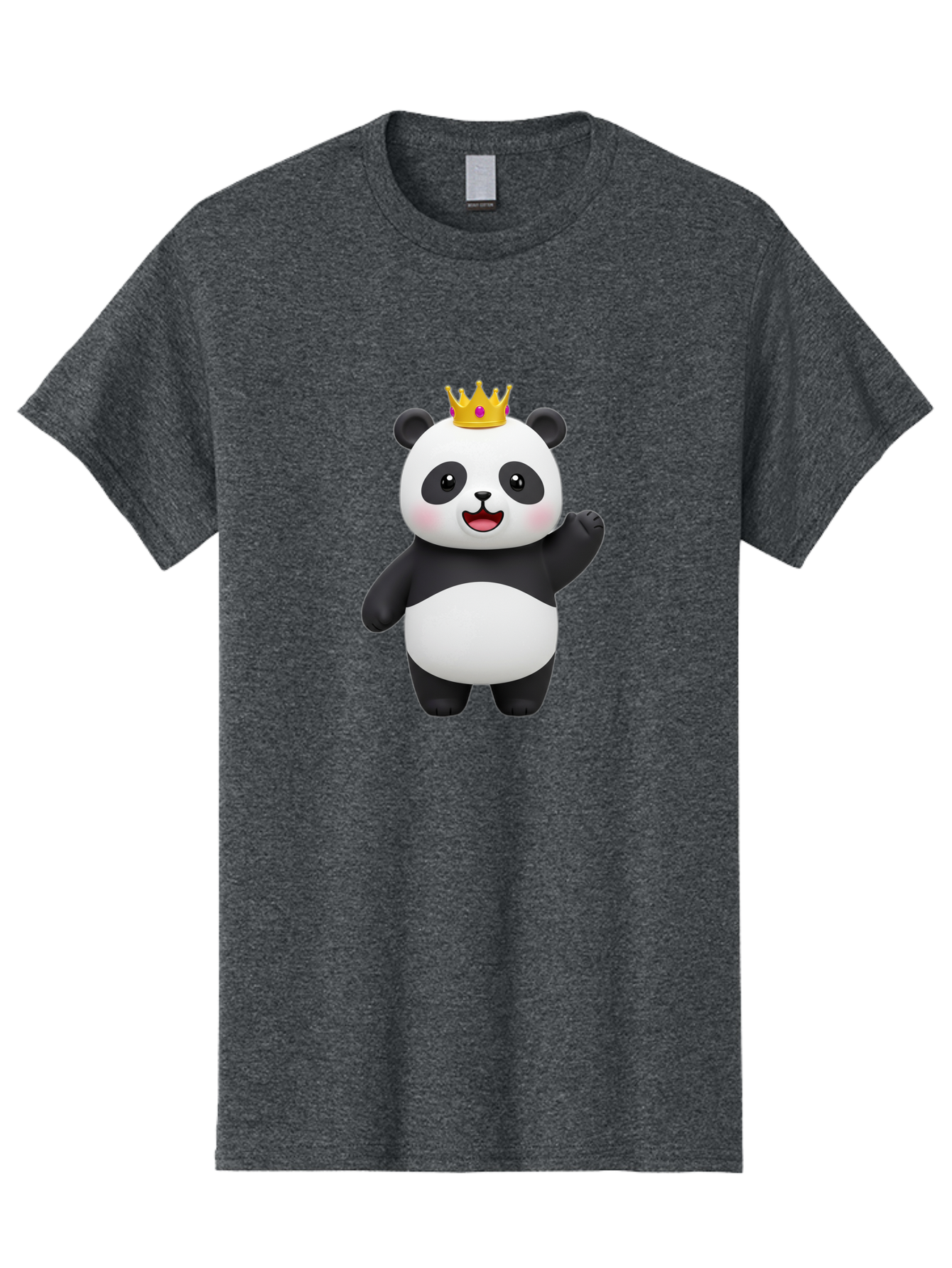 Panda-King Men'S Graphic Tee, 100% Cotton, Comfortable Casual Summer Wear, Machine Washable, Cartoon Panda Bear, Waving Gesture, Golden Crown, Royal Treatment, Cute Expression, Adorable Character, 3D Illustration, Panda With Crown, Bae603