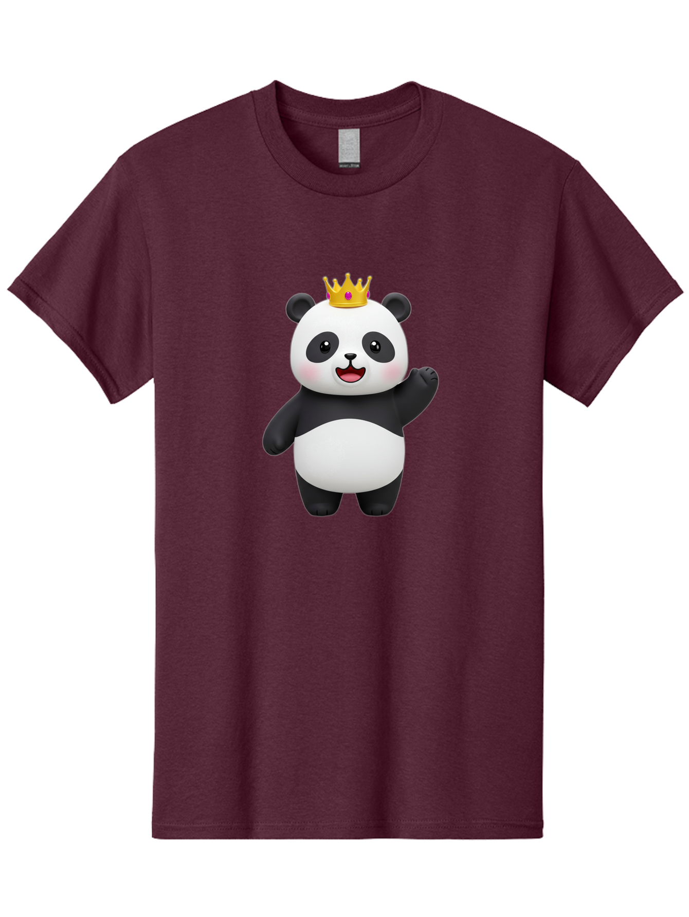 Panda-King Men'S Graphic Tee, 100% Cotton, Comfortable Casual Summer Wear, Machine Washable, Cartoon Panda Bear, Waving Gesture, Golden Crown, Royal Treatment, Cute Expression, Adorable Character, 3D Illustration, Panda With Crown, Bae603