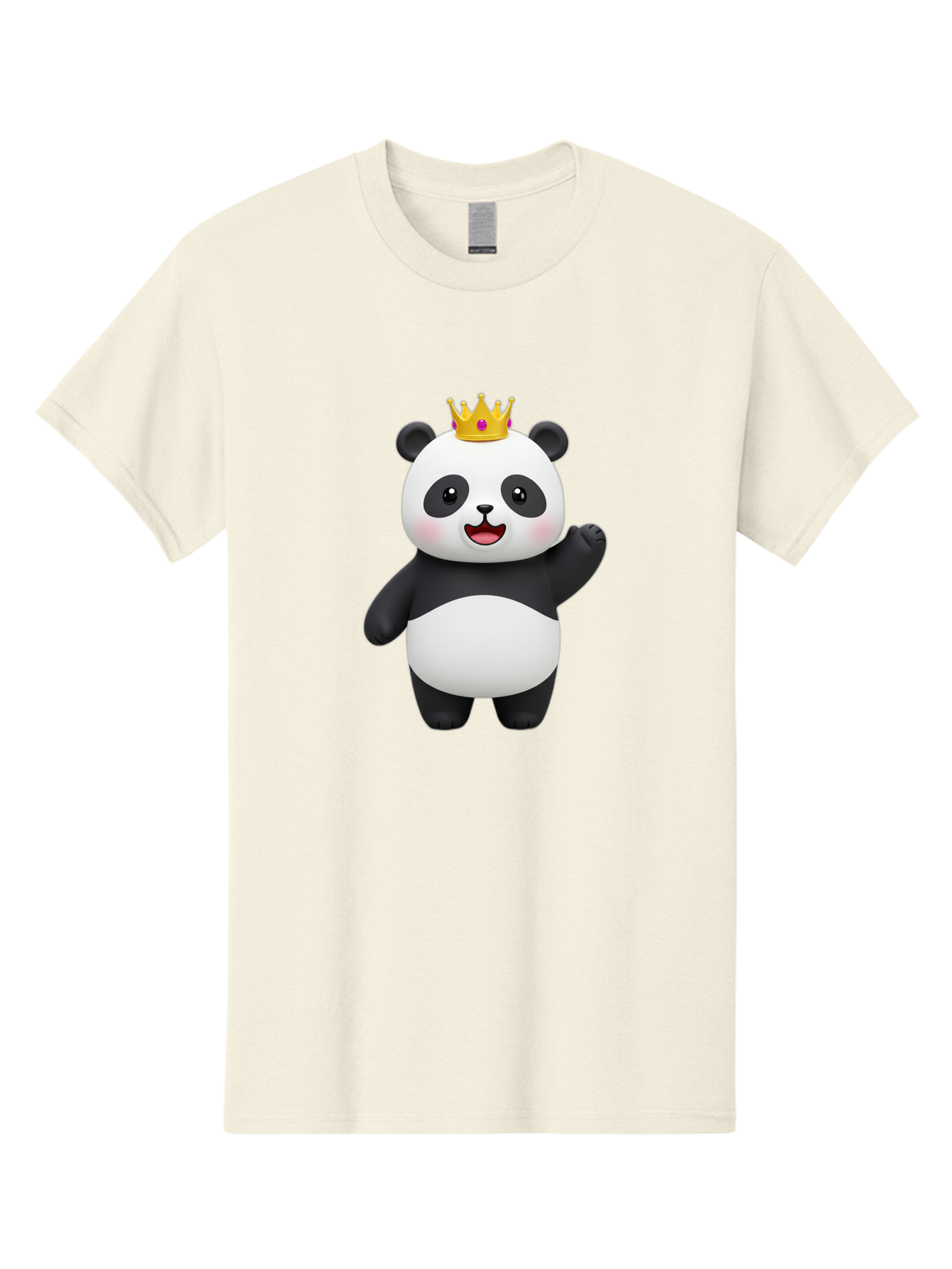 Panda-King Men'S Graphic Tee, 100% Cotton, Comfortable Casual Summer Wear, Machine Washable, Cartoon Panda Bear, Waving Gesture, Golden Crown, Royal Treatment, Cute Expression, Adorable Character, 3D Illustration, Panda With Crown, Bae603