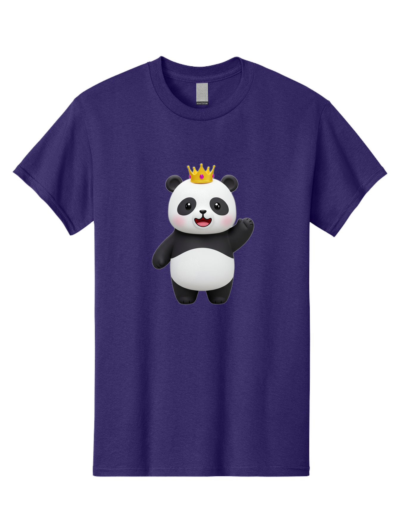 Panda-King Men'S Graphic Tee, 100% Cotton, Comfortable Casual Summer Wear, Machine Washable, Cartoon Panda Bear, Waving Gesture, Golden Crown, Royal Treatment, Cute Expression, Adorable Character, 3D Illustration, Panda With Crown, Bae603