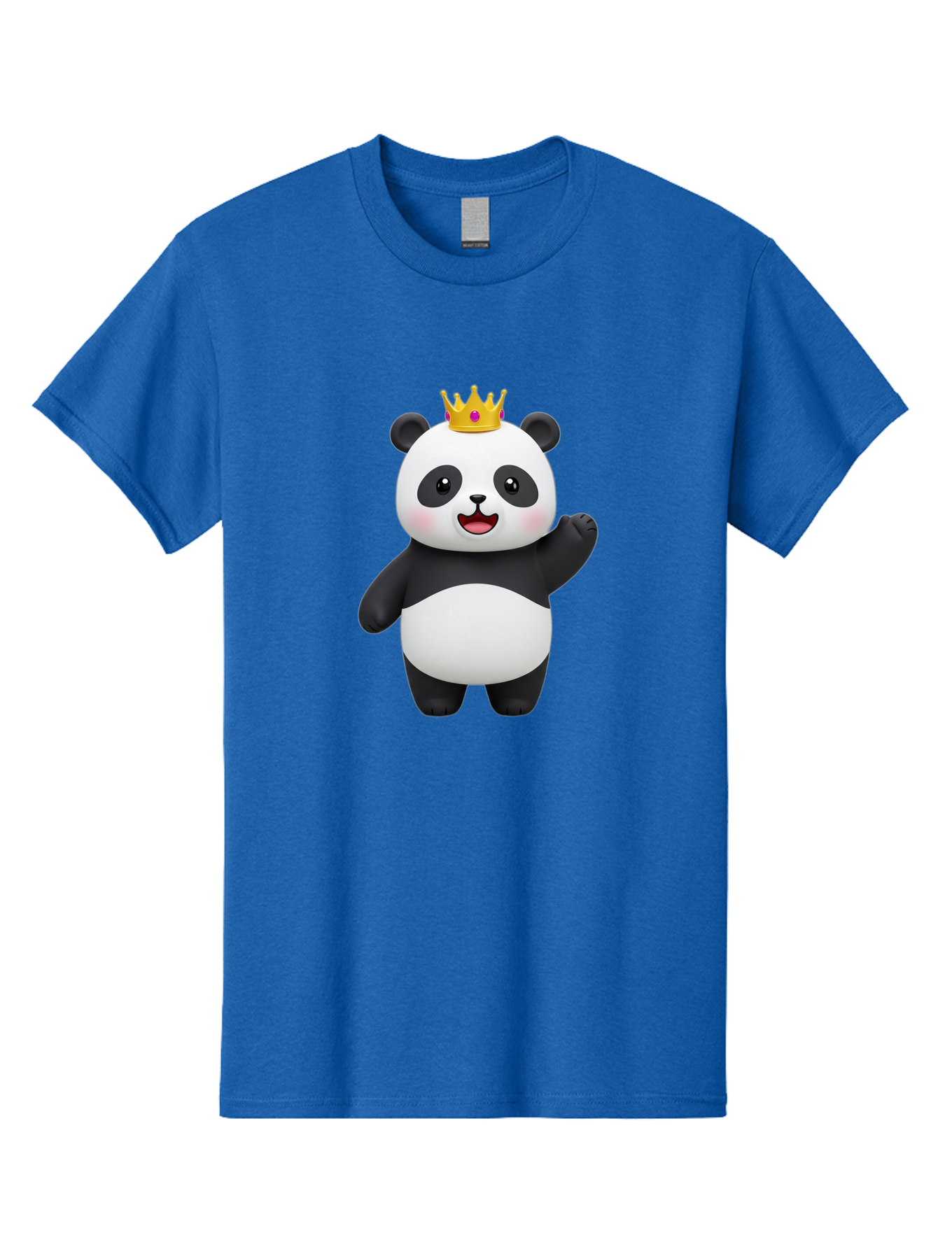 Panda-King Men'S Graphic Tee, 100% Cotton, Comfortable Casual Summer Wear, Machine Washable, Cartoon Panda Bear, Waving Gesture, Golden Crown, Royal Treatment, Cute Expression, Adorable Character, 3D Illustration, Panda With Crown, Bae603