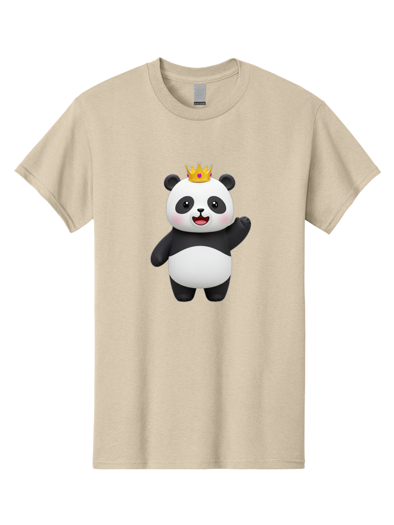 Panda-King Men'S Graphic Tee, 100% Cotton, Comfortable Casual Summer Wear, Machine Washable, Cartoon Panda Bear, Waving Gesture, Golden Crown, Royal Treatment, Cute Expression, Adorable Character, 3D Illustration, Panda With Crown, Bae603