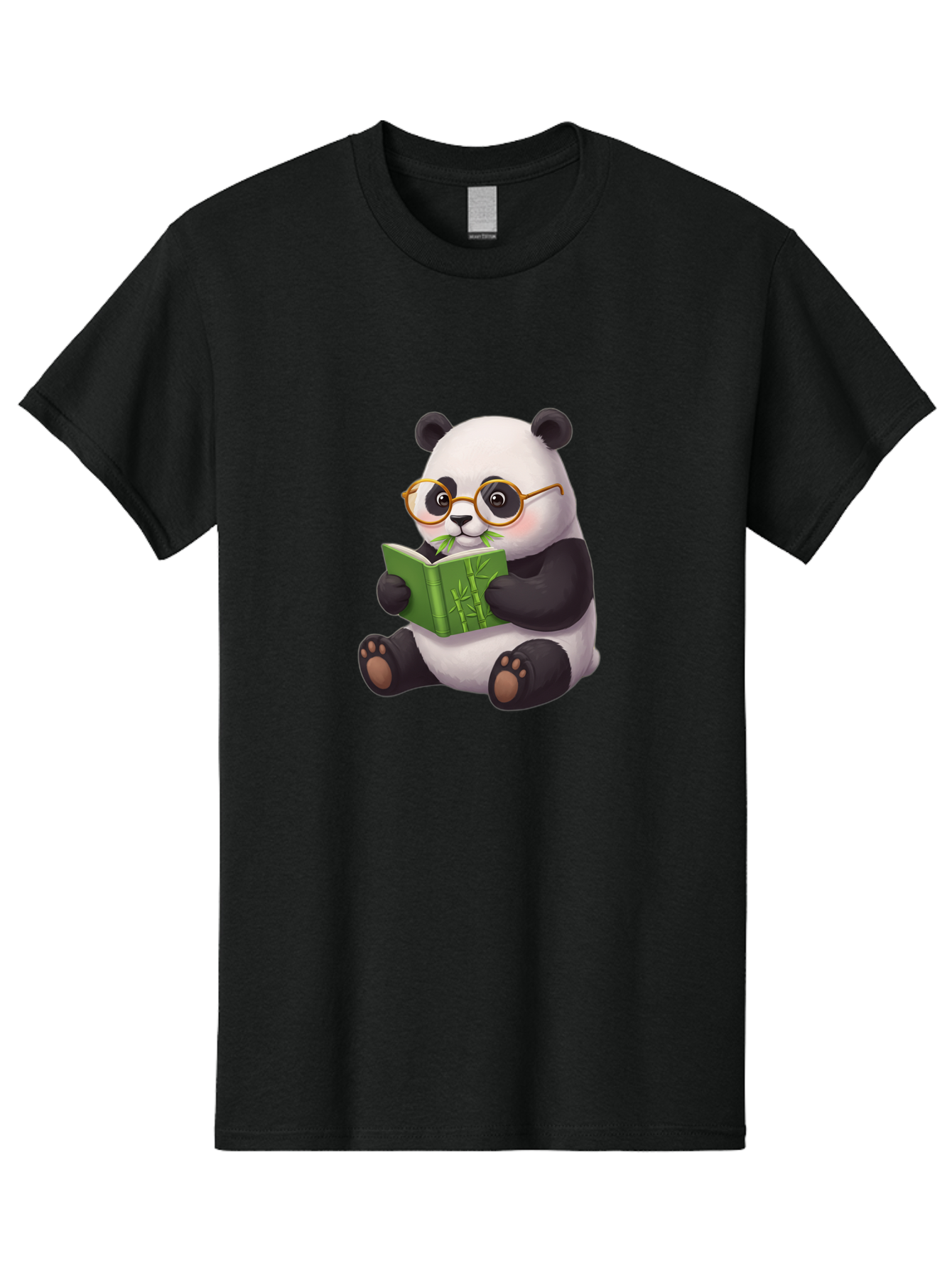Panda-Reading Men'S Graphic Tee, 100% Cotton, Comfortable Casual Summer Wear, Machine Washable, Cartoon Panda, Reading A Book, Glasses, Cute Animal, Bamboo, Playful Illustration, Relaxed Atmosphere, Fun Character, Adorable Bae604