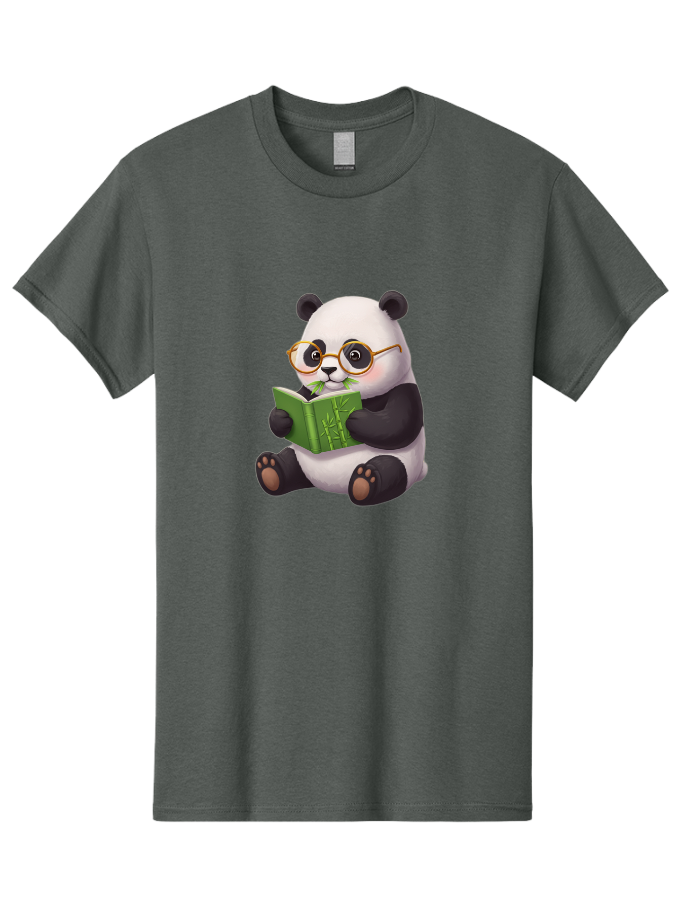 Panda-Reading Men'S Graphic Tee, 100% Cotton, Comfortable Casual Summer Wear, Machine Washable, Cartoon Panda, Reading A Book, Glasses, Cute Animal, Bamboo, Playful Illustration, Relaxed Atmosphere, Fun Character, Adorable Bae604